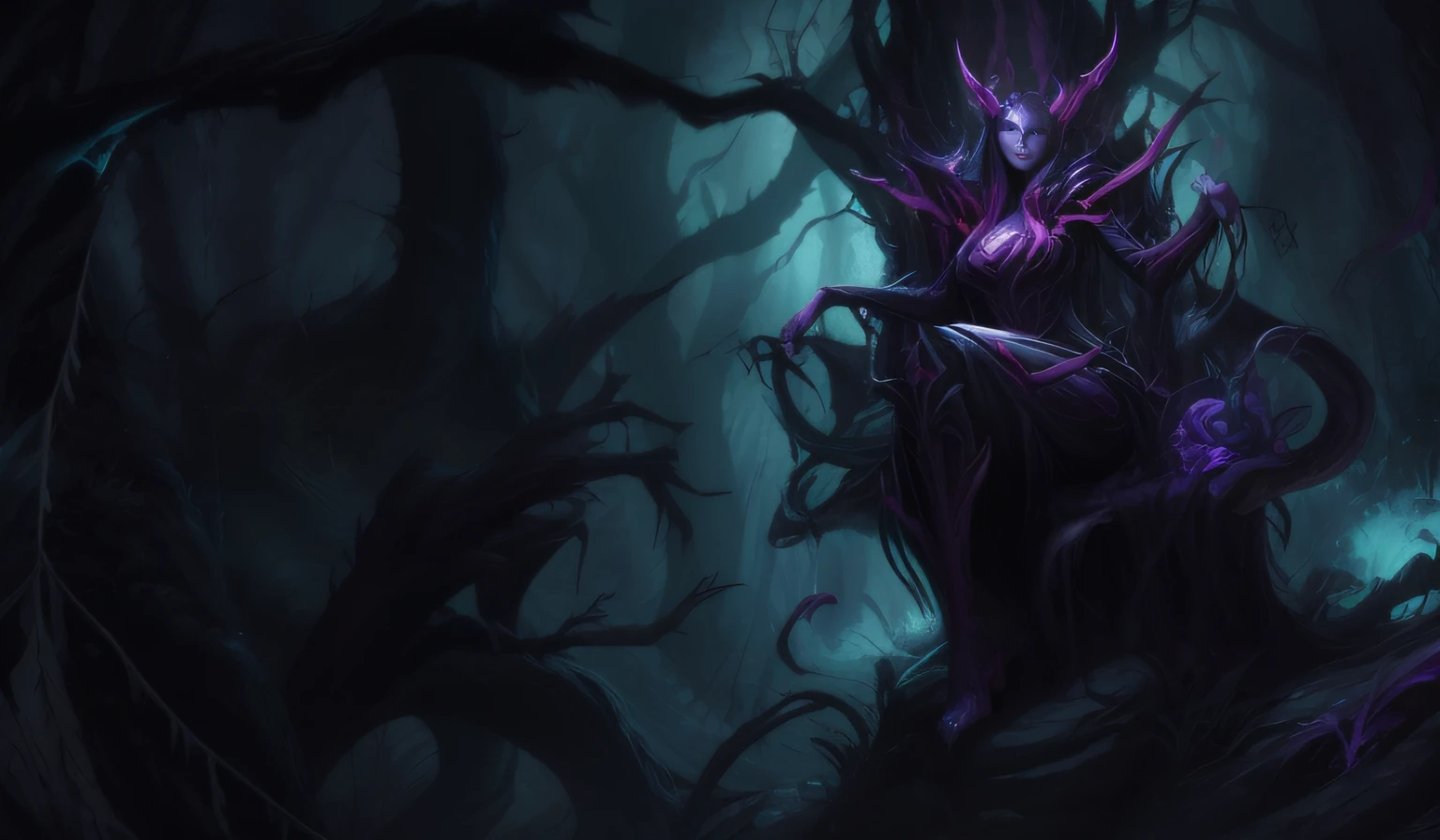 Demon woman with cobwebs in the dark forest, league of legends splashart, League of Legends concept art, Official Splash Art, league of legends art, league of legends splashart, Splash Art, Riot game concept art, queen of the underworld, league of legends character art, league of legends style art, style league of legends, iconic character splash art, Beautiful woman