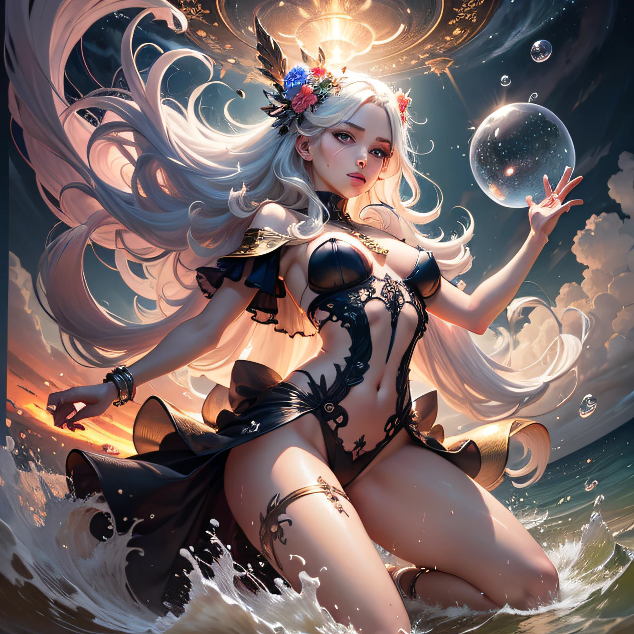 face by tom bagshaw art station,open legs, view of pubic hair,Goddess maiden, gorgeous, splashing, flame, flowing pen and ink,full female body, beautiful caucasian girl close-up, body in dynamic movement, oil, digital art, splash, full body, Ray-traced sunset rendering, shimmery water, light rays, billowing clouds, light reflections, vibrant colors, detailed, glitch art, water, 8k, oil painting, art by Sakimichan, Daniel Gerhartz, mixed digital painting technique, digital painting, super smooth , fluid, 3d fractals, light particles, spirit ink, smooth, shimmery, dreamy glow, 16k, sf, complex art masterpiece, sinister, matte movie poster, golden ratio, cgsociety trend, intricate, epic, artstation trend, highly detailed, vibrant, production cinematic character renderings by artgerm, H.R. Giger and Beksinsky Ultra Quality Model, cloudy night sky storm, sunset red clouds storm cloudy, rough sea, psychedelic waves, skin and clothes wet with water, drops of water, floating bubbles, magical lights, fantasy, filigree, cloudy night sky storm, sunset red clouds storm cloudy, rough sea, psychedelic waves, splash,Sakimichan style art, oriental mandala tattoo, fractal background, silver and gold and bronze spirit, natural skin moistened with water, slight smile, view from below, perfect golden eyes, long shiny golden white hair,, floating antique clock, lamp ancient, splash,seductive pose, visible pubic hair, breasts visible,full body, black hair, Transparent clothing, slight smile,, open legs, view of pubic hair, 1 sexy girl in transparent forest clothes,exposed breasts, open transparent t-shirt,mandala and flower tattoos, La mejor calidad, view from below, small breasts in sight, Jean-Baptiste Monge style, bright, beautiful , splash, Glittering , cute and adorable, filigree, , rim lighting, lights, extremely , magic, surreal, fantasy, digital art, , wlop, artgerm and james jean,floating antique clock, lamp ancient, splash,floating antique clock,
