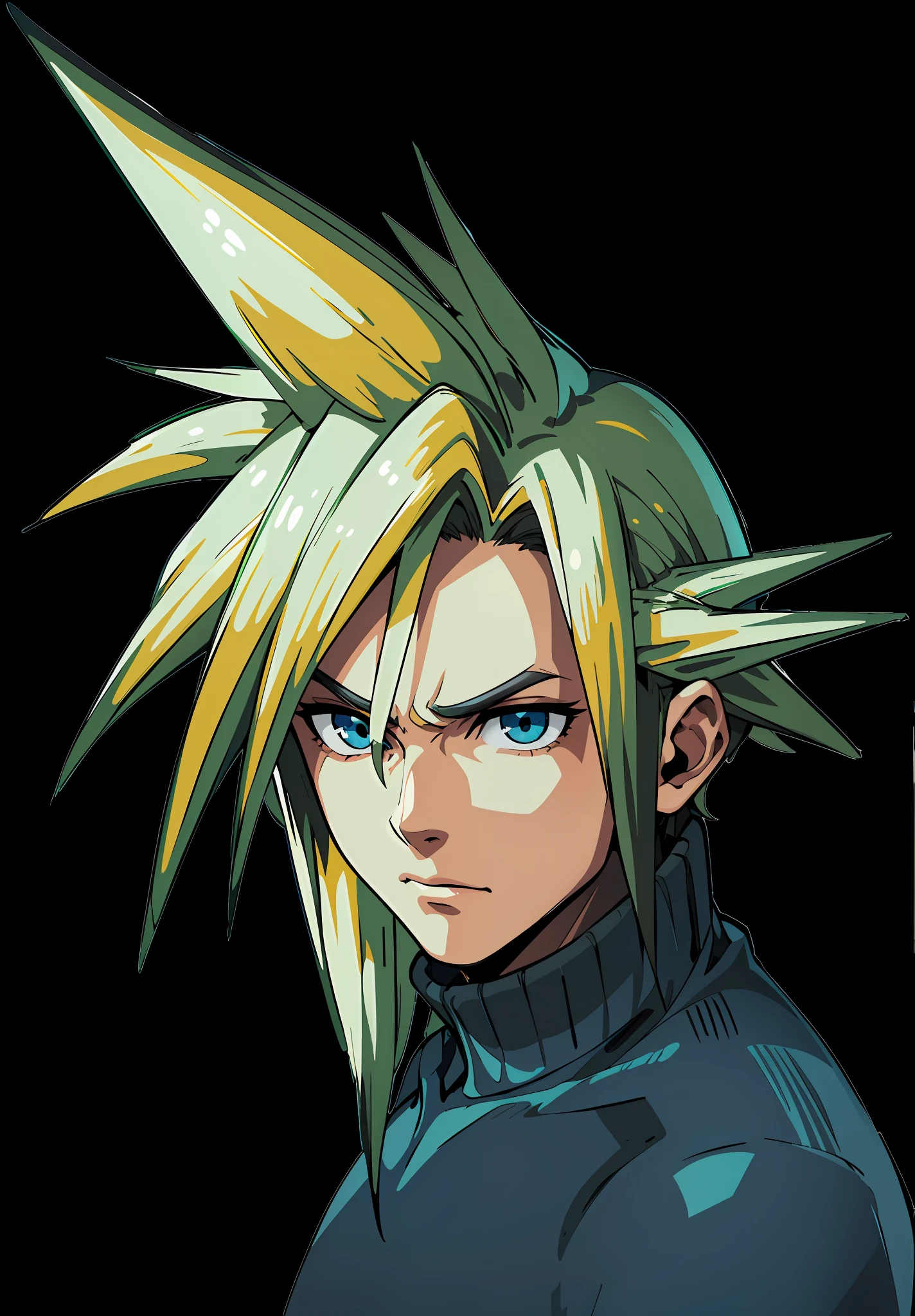 Male (man), blue eyes, blond hair, serious, (Masterpiece : 1,8), 64k quality, final fantasy artwork concept, detailed manga eyes, detailed hair, detailed clothes, detailed body, cleaner designs, detailed face pronounced, shiny objects like jewels, see creases on clothes, more coherent clothing, more rounded eyes transparent liquid globular, more colors, more coherent clothing , correct the features of the clothes, better eyes contour, better shoulders, really colorful, coarser line, black line, finishing . (coarser line) (black line) (homogeneous rendering: 1.3)