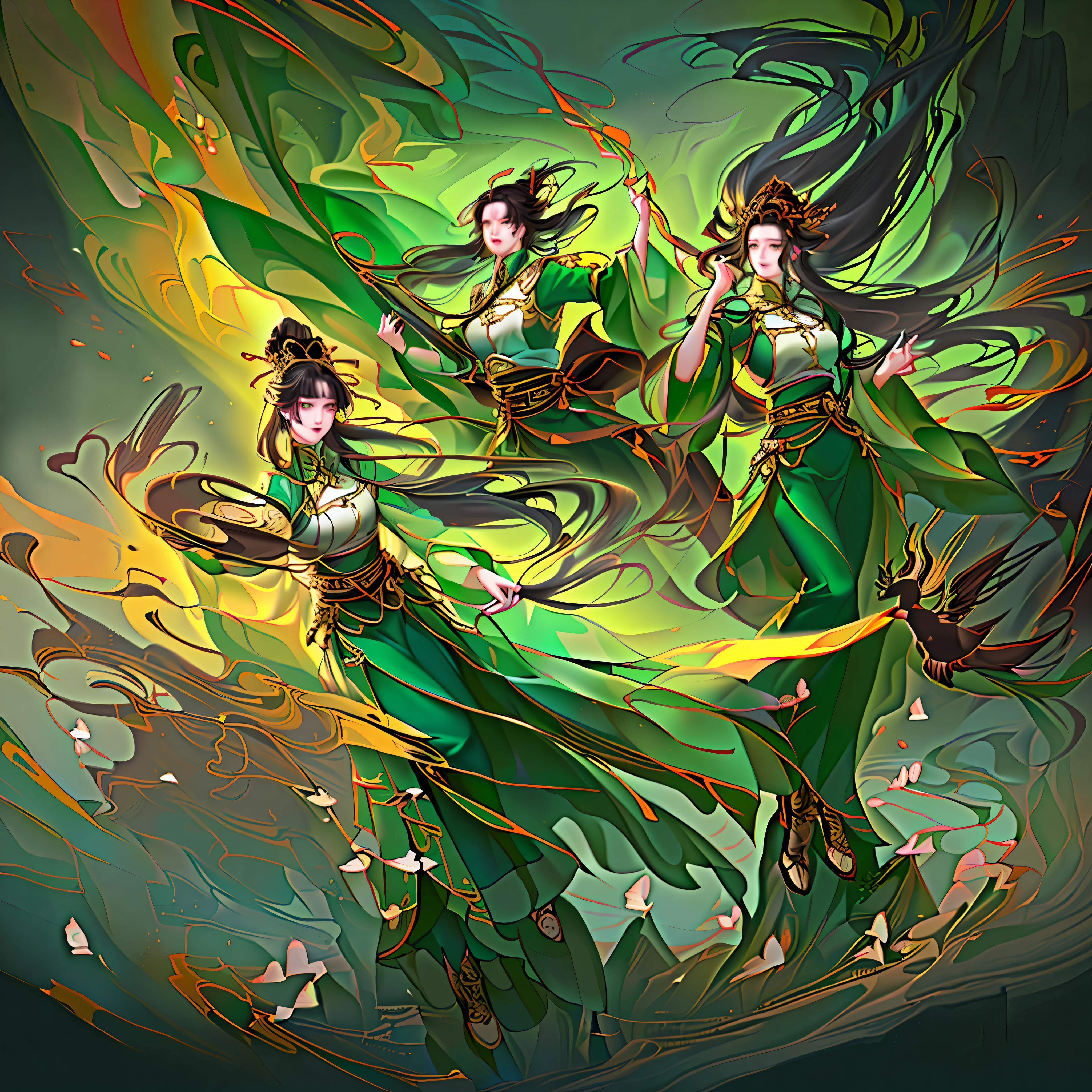 Anime characters with green eyes and black hair in swirling green water, by Yang J, Artgerm and Atey Ghailan, steven artgerm lau, By Ni Tian, demon slayer rui fanart, Stanley Ateg Liu, Guweiz in Pixiv ArtStation, author：Wang Yi, By Li Song, demon slayer artstyle, author：Chen Zeen