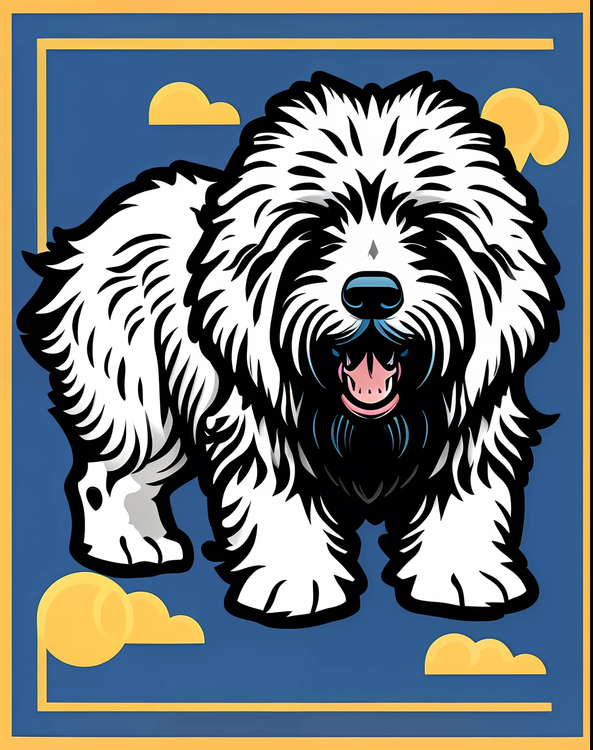 Vector-art of a (Komondor: 1.3), loyal, happy, intelligent, lively, devoted, expressive, energetic, playful, quick, strongwilled, good-natured, running on a beach, white background.