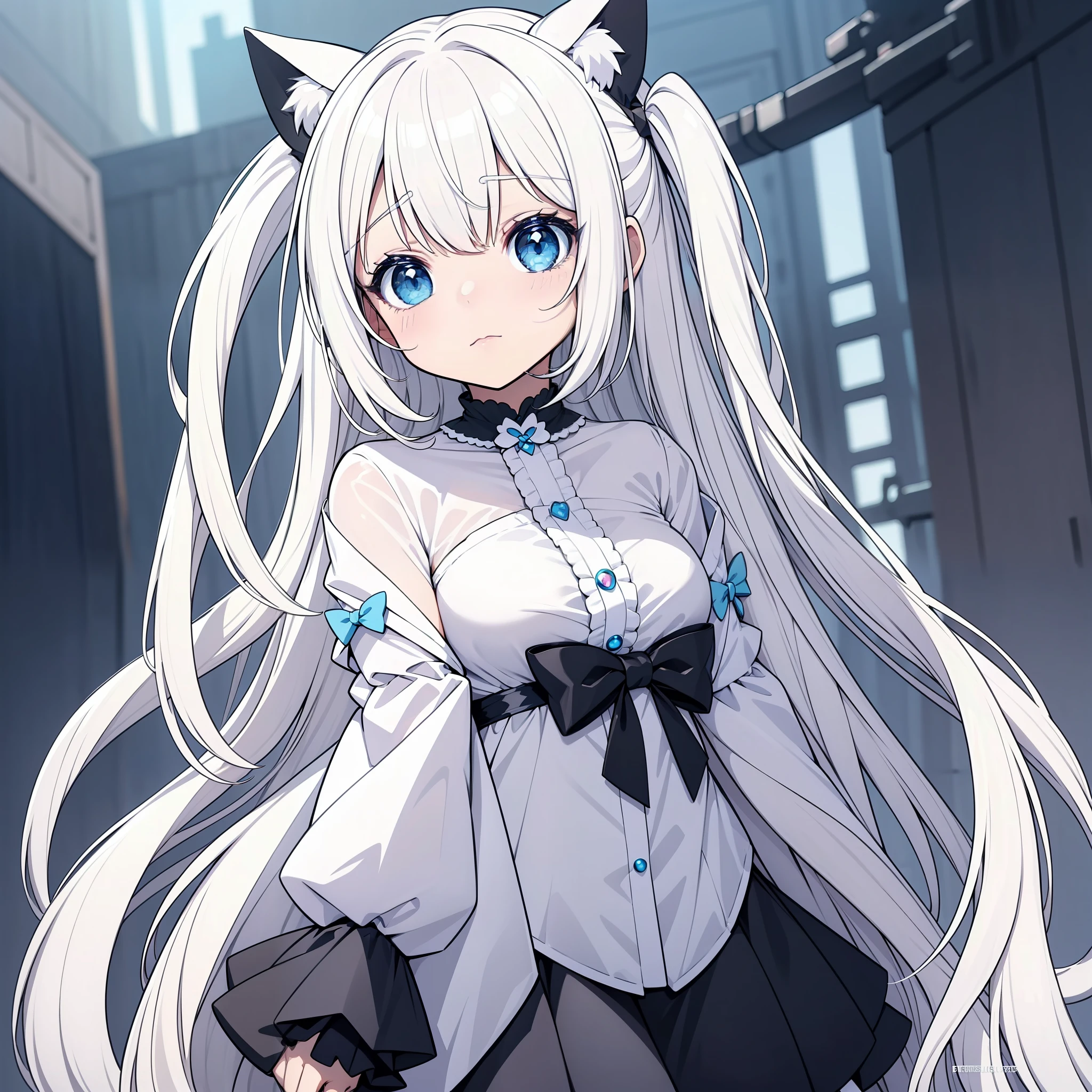 Anime girl with long hair and blue eyes with white bow+White Cat Girl+[adolable、big breasts beautiful、Cat ears]+White-haired fox+Anime Catwoman+Very beautiful anime cat girl+White(cat)Girl+very beautiful cute catgirl+Holo is a wolf girl+Cute anime girl+anime cat