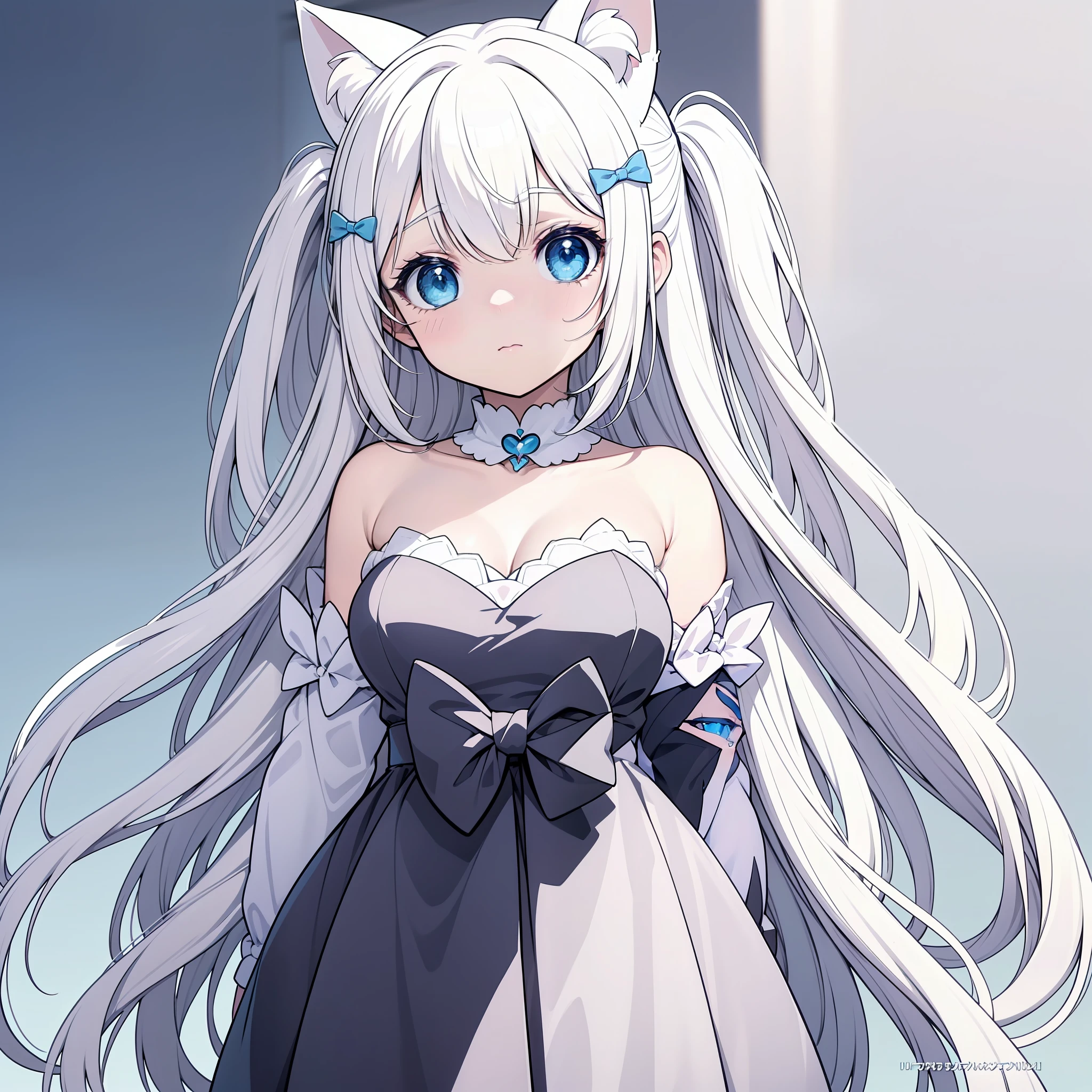 Anime girl with long hair and blue eyes with white bow+White Cat Girl+[adolable、big breasts beautiful、Cat ears]+White-haired fox+Anime Catwoman+Very beautiful anime cat girl+White(cat)Girl+very beautiful cute catgirl+Holo is a wolf girl+Cute anime girl+anime cat