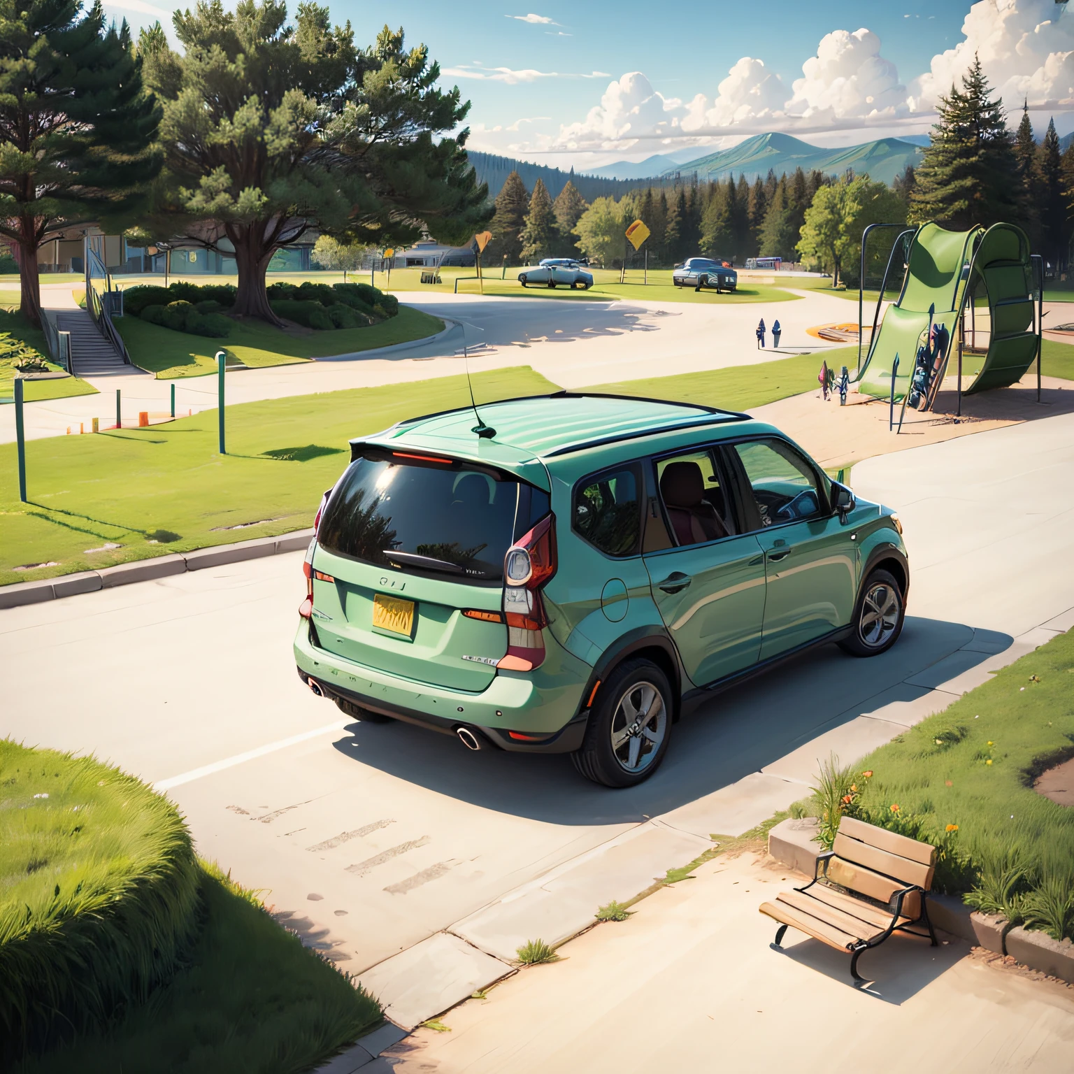 a park　Traveling gear　playground　illustratio　cute little　picture book-style --auto