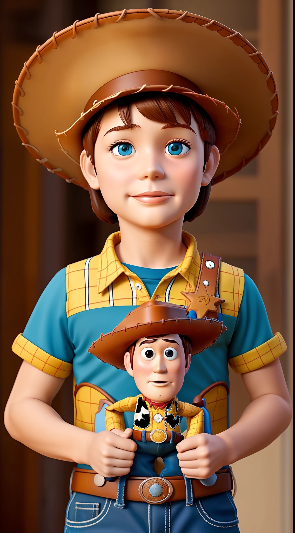 Toy Story, Cowboy hat, perfect eyes, no eyelash, cute Woody Cowboy Toy Story by Pixar big head