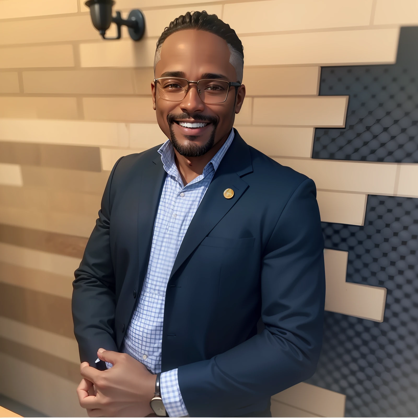40-year-old man, brown skin color, con una hermosa sonrisa, con vello facial. --auto