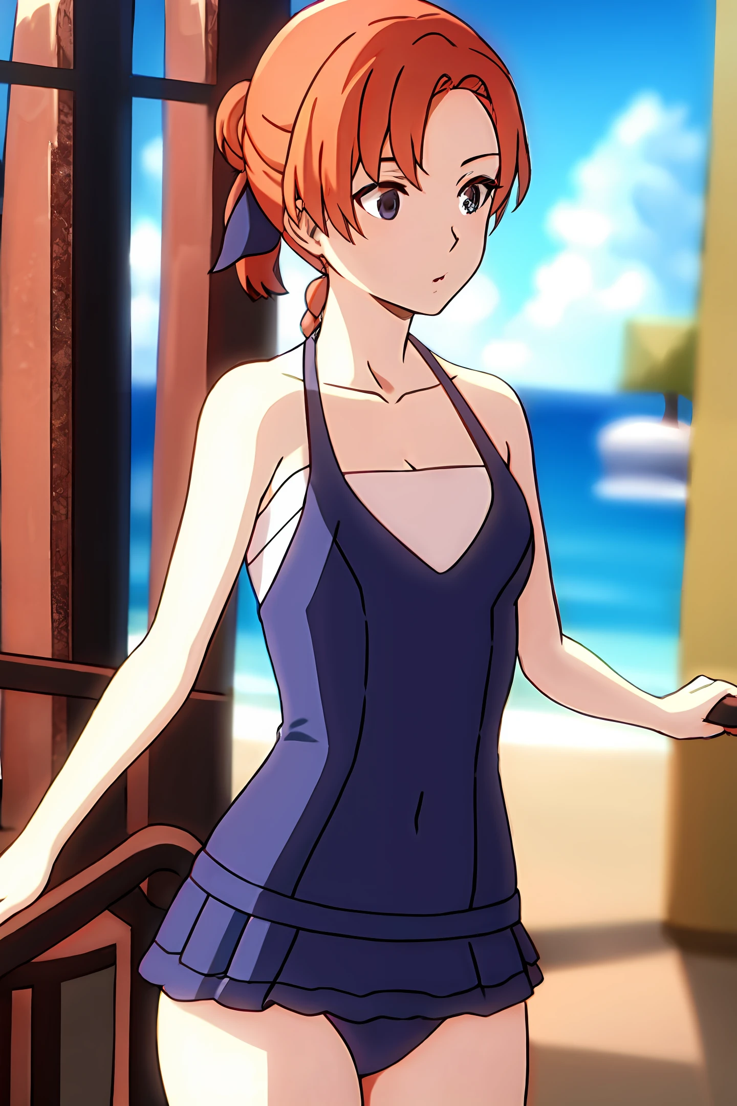 Shatia in Overload is wearing a swimsuit