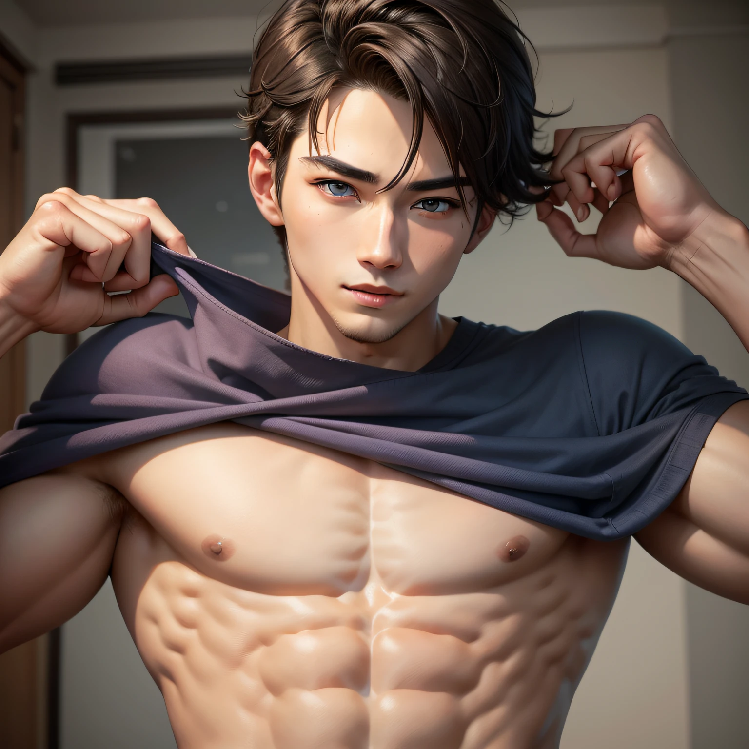 Turning the fabric、Show off your abs、One guy、A young man、Detailed eyes、mesmerizing eyes、face perfect