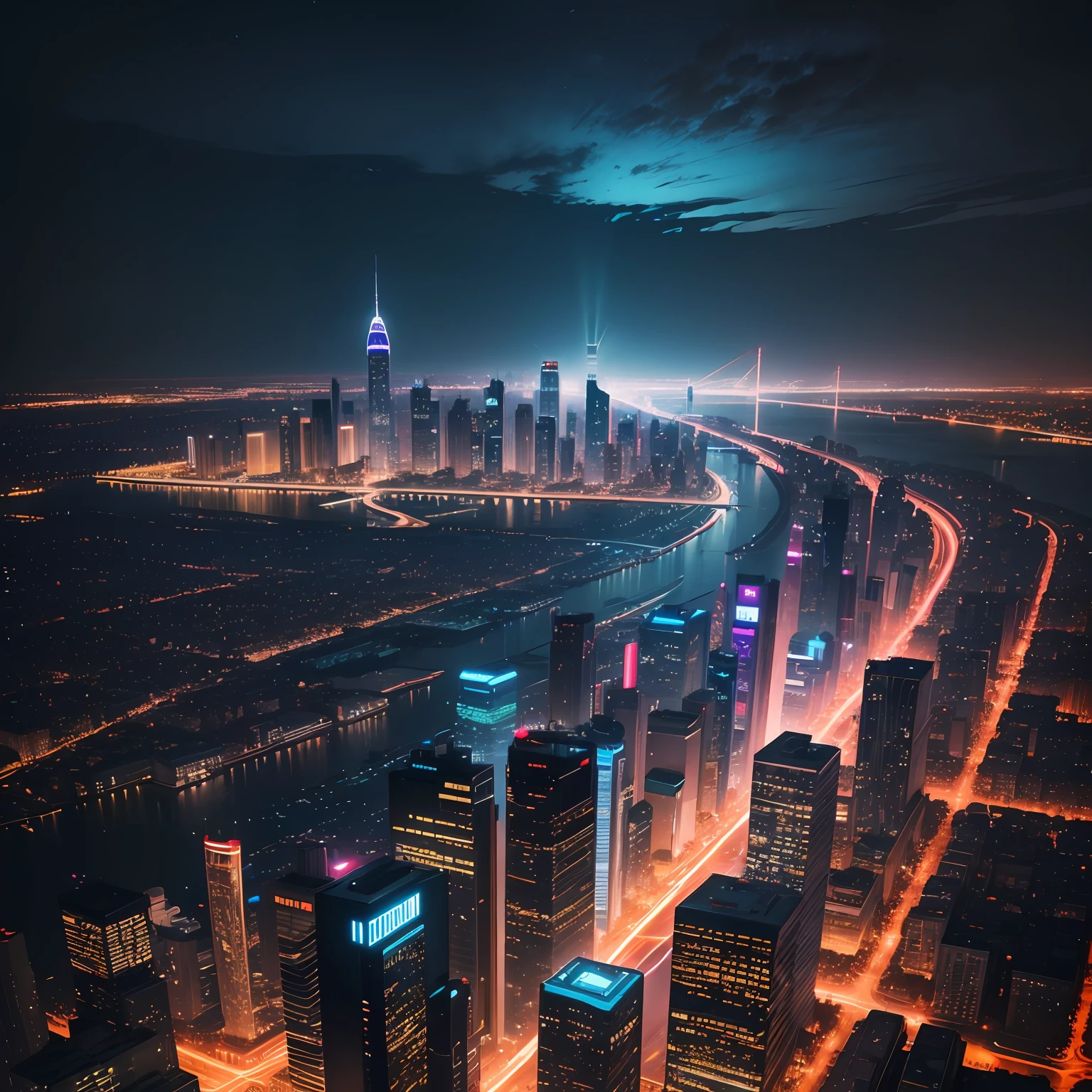 urban skyline，best qualtiy，Modern architecture combined with traditional architecture，Neon lights fall at night，Cinematic lighting，hyper HD，tmasterpiece，precise，A high resolution。 --auto