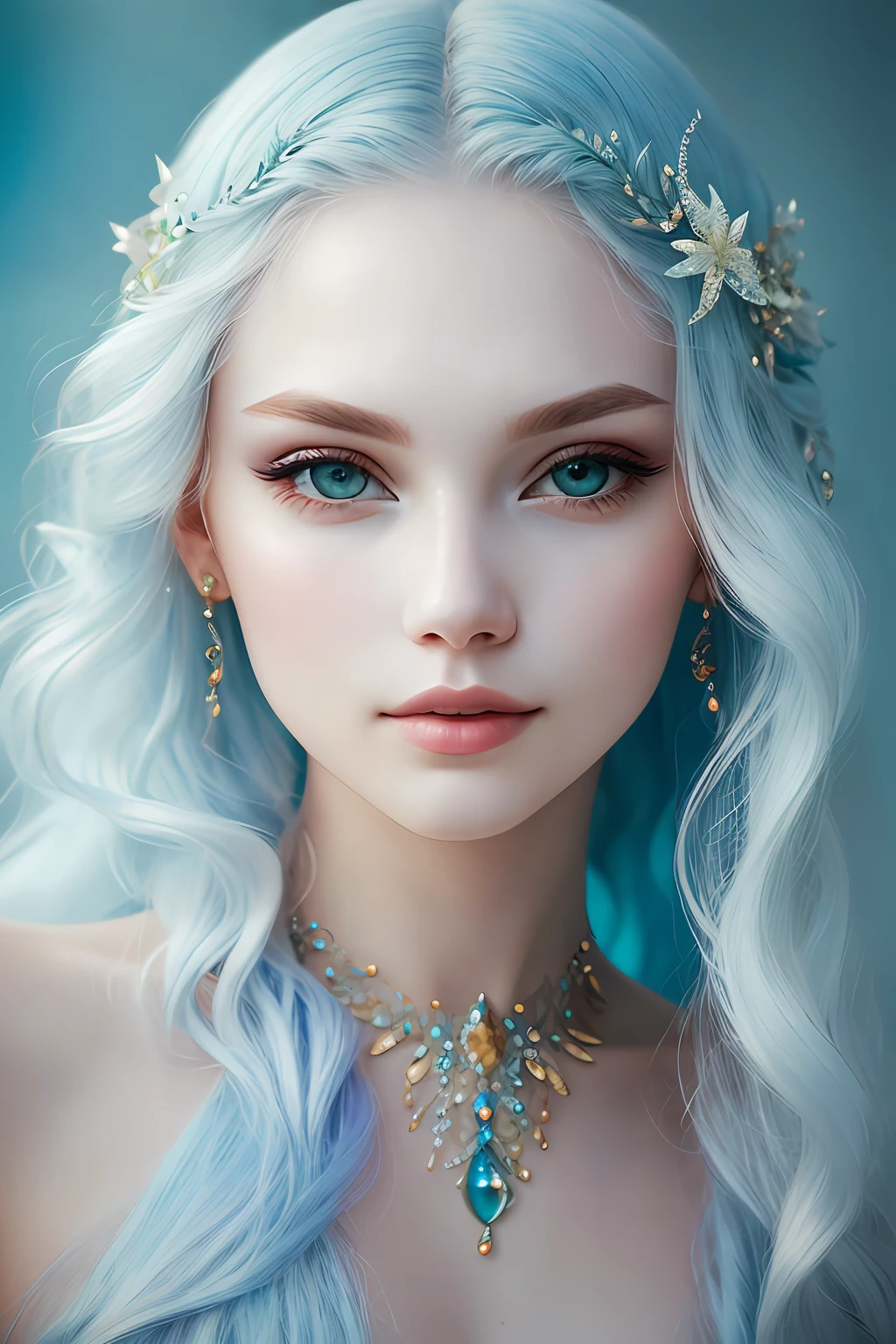 a portrait of mermaid, ethereal, mystical, elusive, alluring, detailed face, high details, photography, cool light, Nikon D850, 50mm, f/1.4