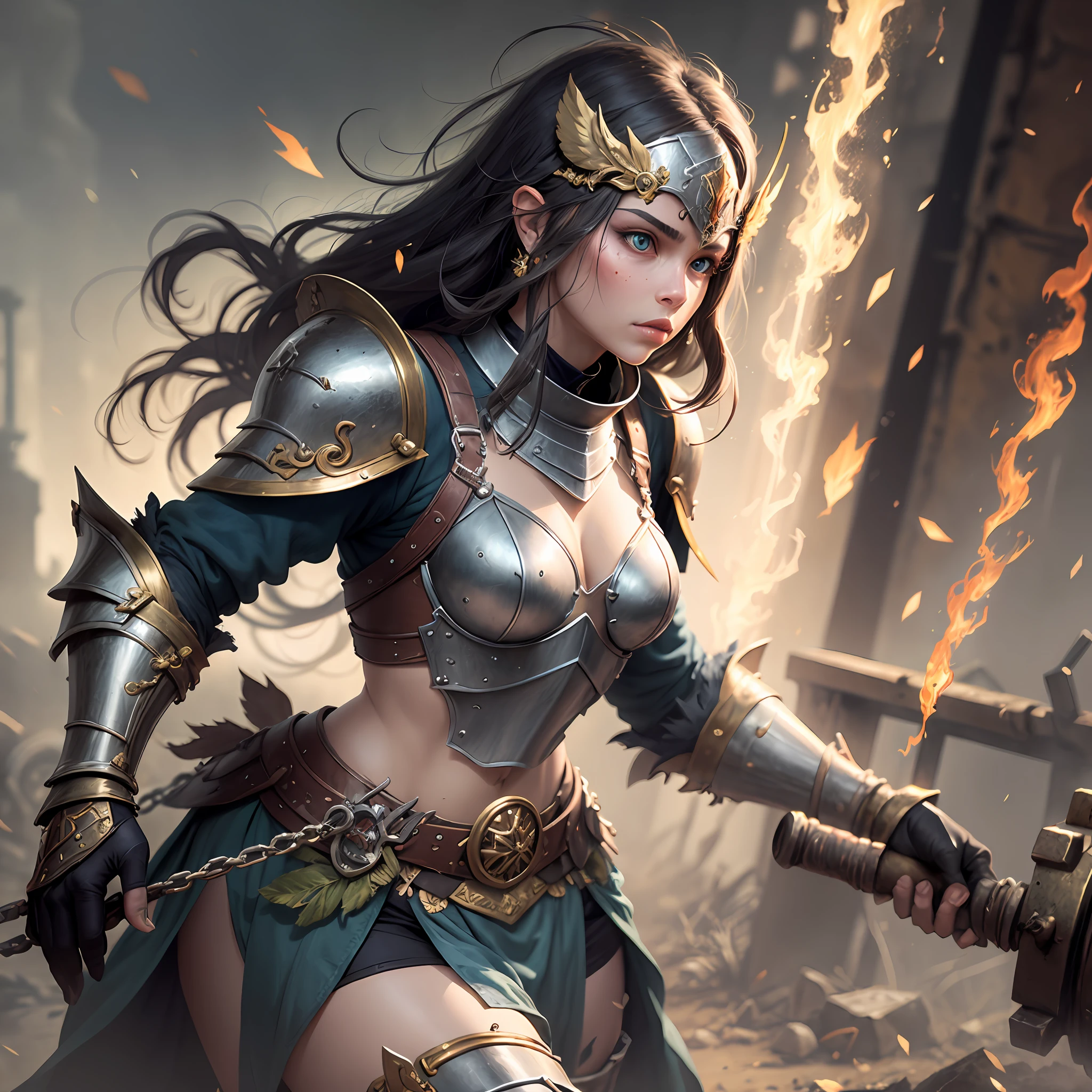 Warrior duck solid steel armor and rusty iron full of corrosion, enchanted club with acid runes and gold bars,