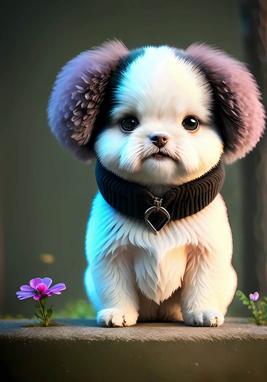 Blur, Dog, Flower, Nature no_humans, Depth of Field, to8 contrast style, DARK_Glam, Wearing DRK_Glam, Deep shadows, (Dark: 1.4), (8k, RAW Photography, Best Quality, Masterpiece: 1.2), Snickering,