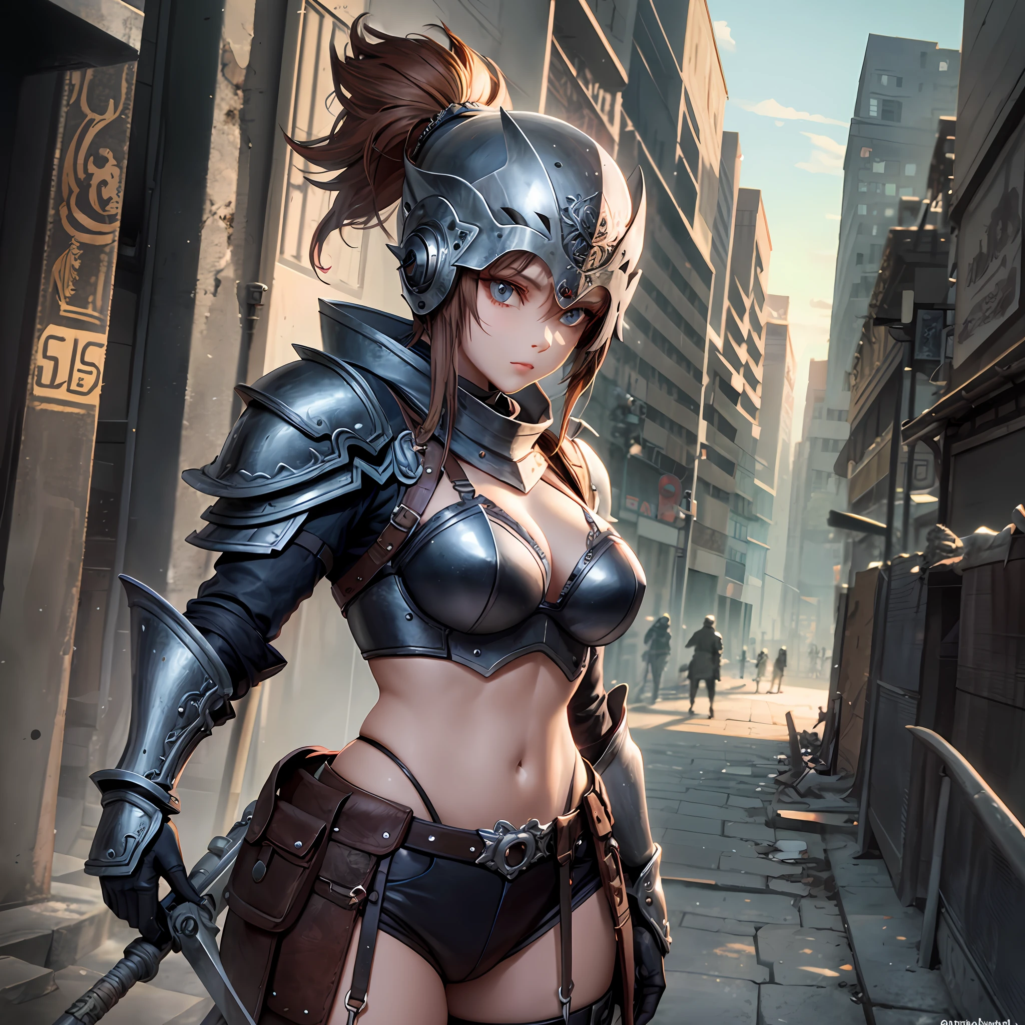 Warrior duck solid steel armor and rusty iron full of corrosion, enchanted club with acid decoration intricate detailing