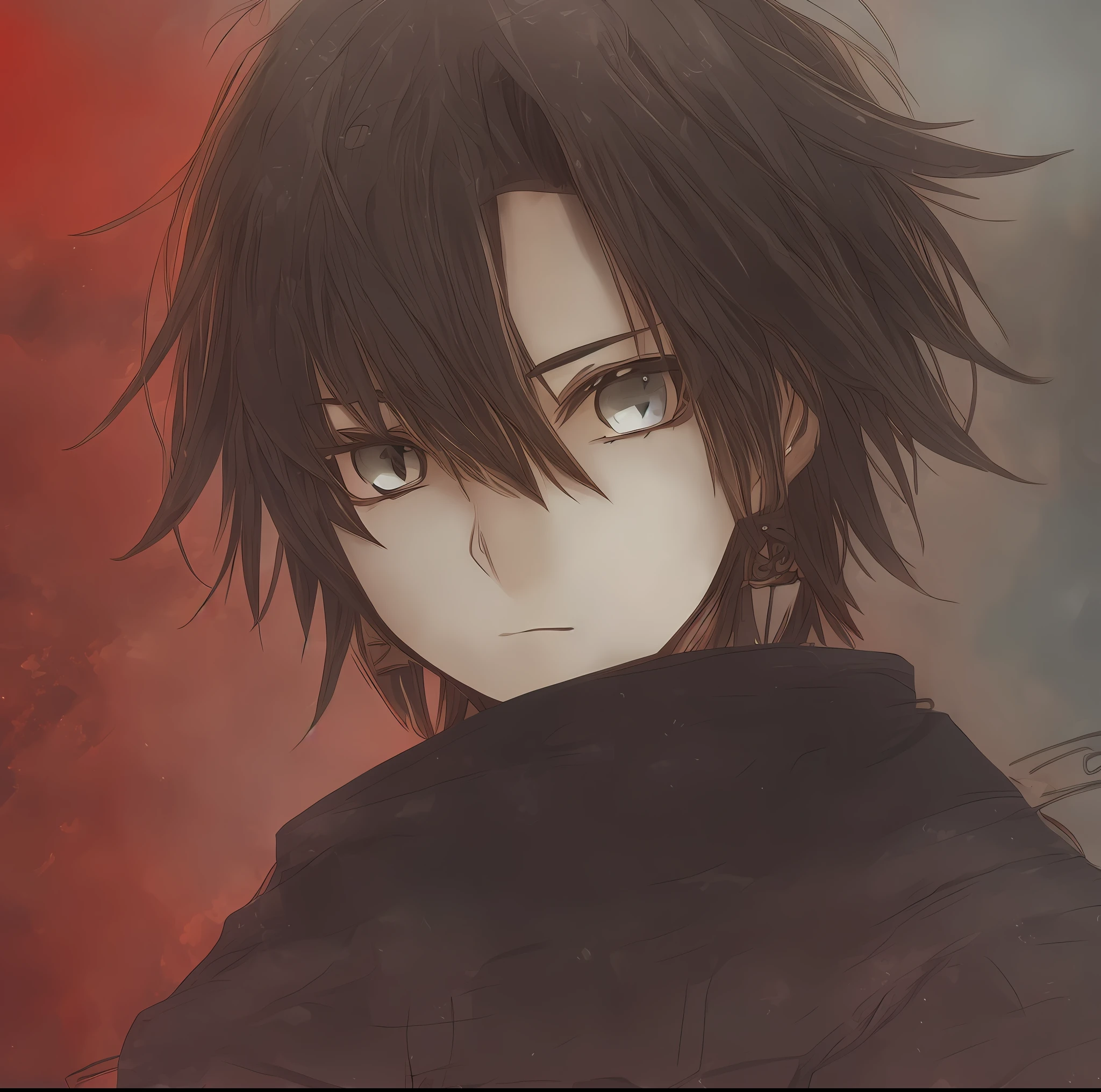 "Portrait of a character with black hair and red eyes,sprout、Jan Dela、Grimdak,Male anime style,Red glowing eyes,Anime man,blood bleeding from eyes,Twinkling red eyes,Red, loose eyes,male anime character,The eyes are completely red and have no pupils,gapmoe yandere grimdark,Young anime characters,Charming Japanese demon boy"