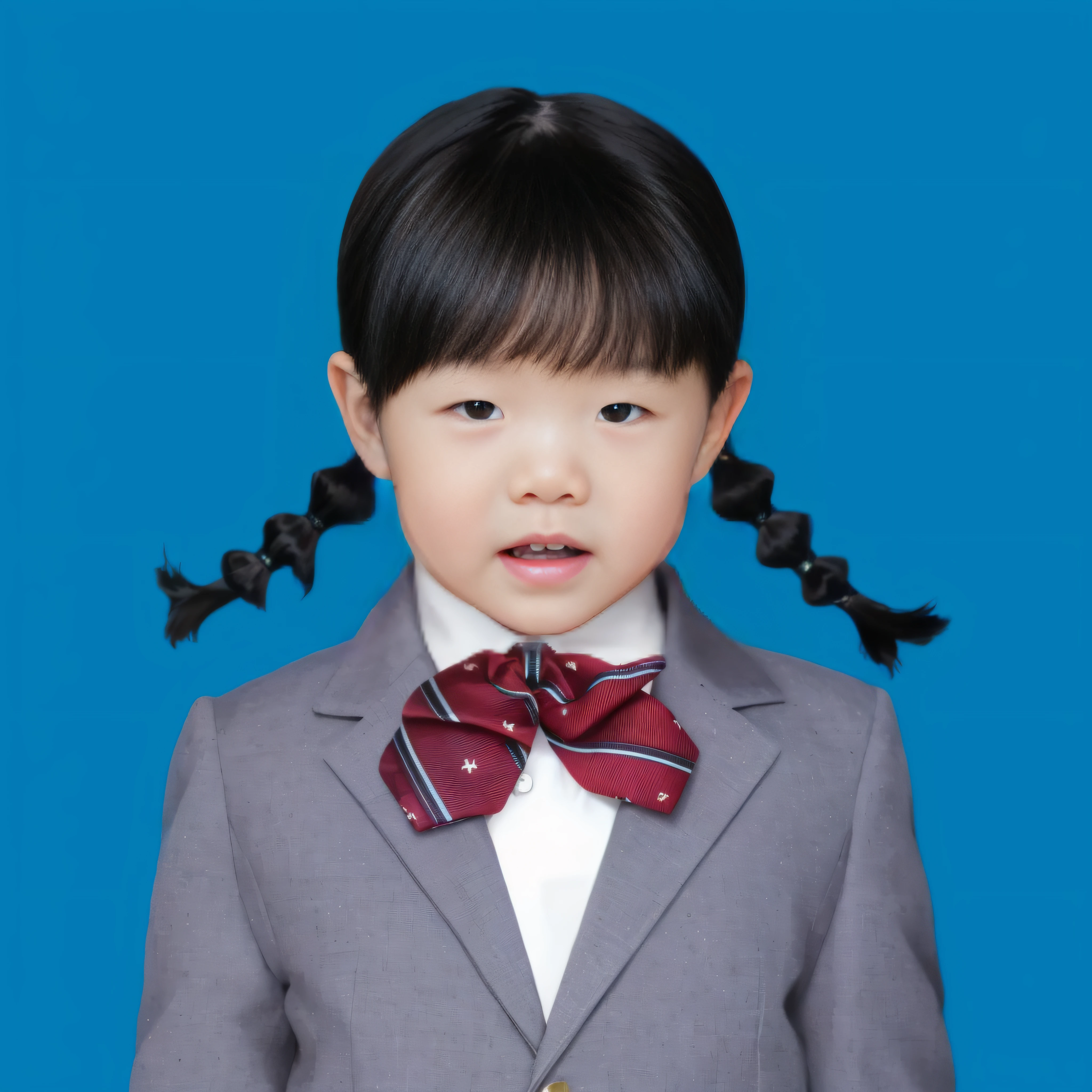 There was a young girl with a bow tie and a suit, naoya tanaka, seifuku, double tails, Aoi Ogata, pigtails, with black pigtails, braid hairstyle, Pigtail, hana yata, Surrealism female students, sana takeda, Twin tail hairstyle, ai yazawa, masami kurumada