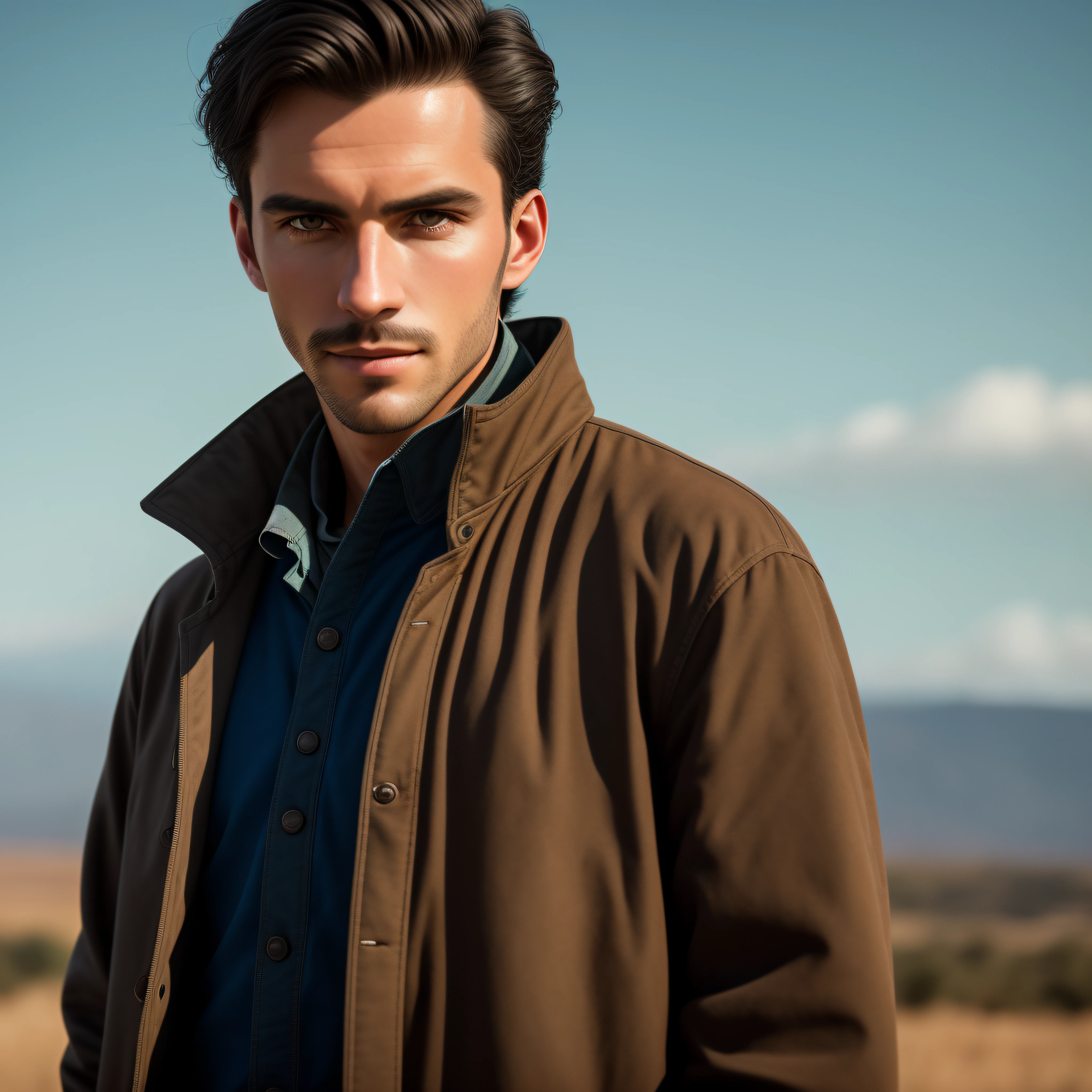 Portrait of a stout 19th century man in a dirty jacket, vitoriano, arte conceitual, detailed symmetrical eyes, rosto lindo detalhado, fantasia, altamente detalhado, cinematic lighthing, pintura de arte digital por Greg Ruttowski, 8K UHD, DSLR, soft-lighting, alta qualidade, grain of film, Fujifilm XT3