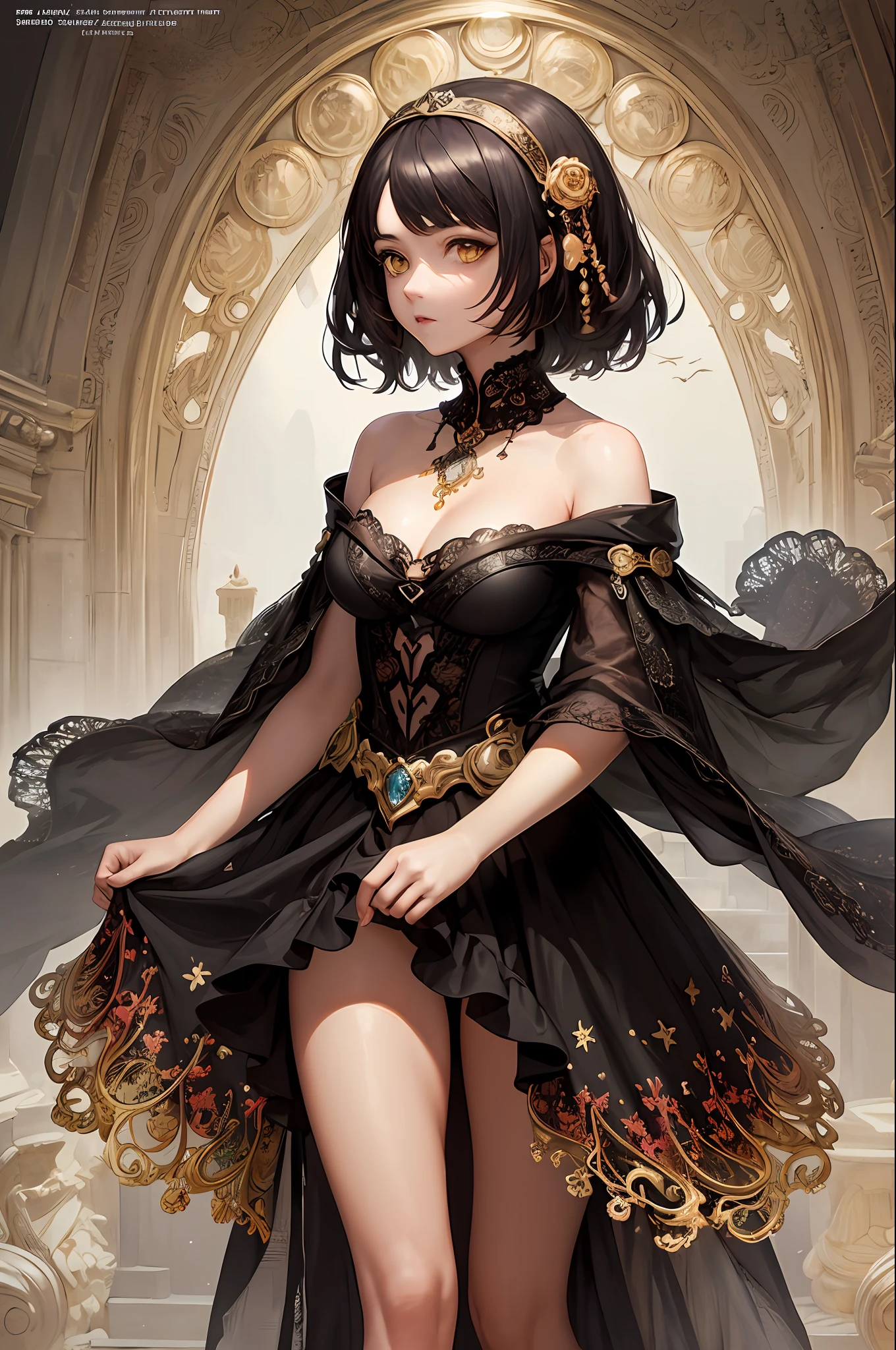 (masterpiece, top quality, best quality, official art, beautiful and aesthetic:1.2), (1girl), extreme detailed,(fractal art:1.3),colorful,highest detailed, young girl, medieval underware, indoor, yellow eyes, incredible shadows, high detail background,