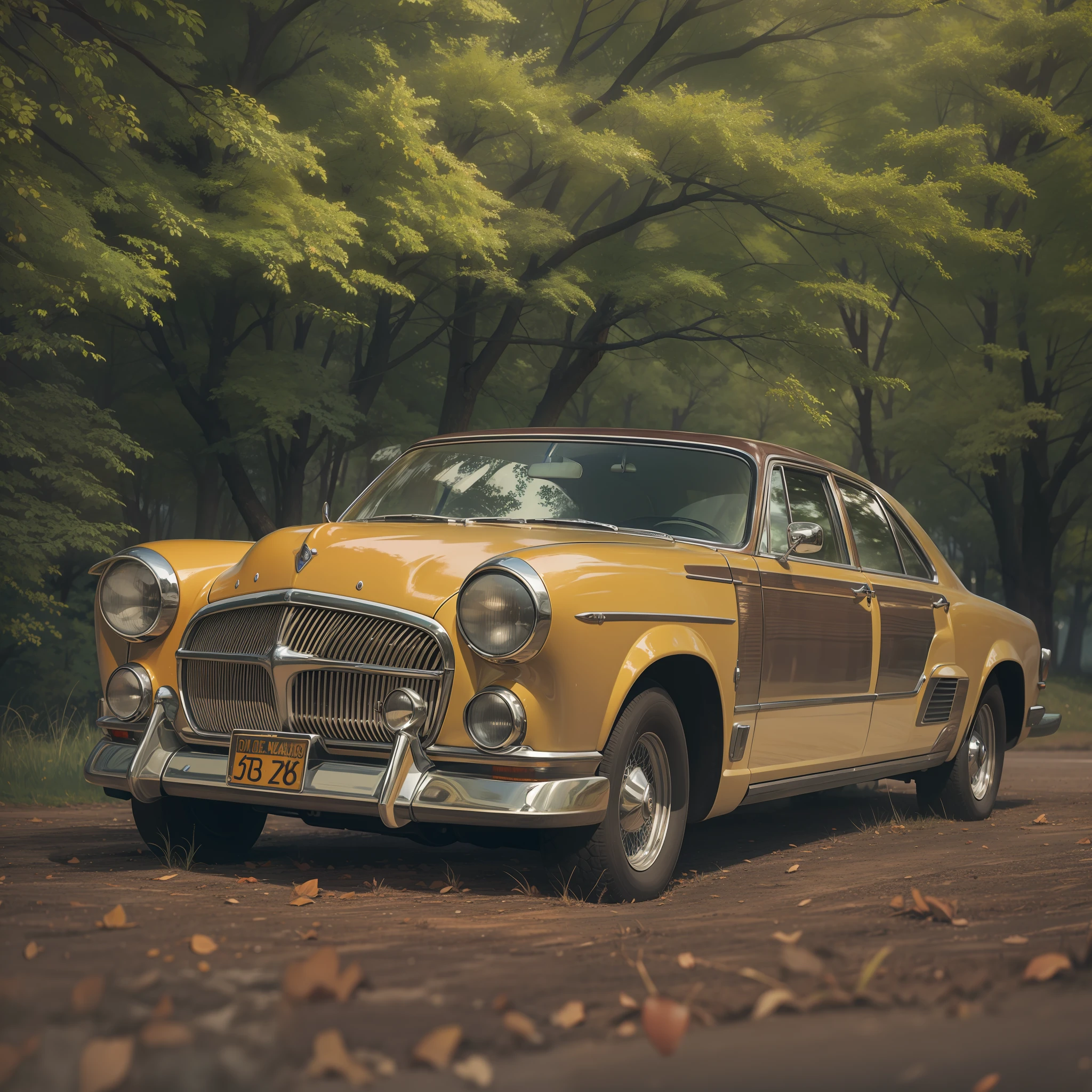 Coffee mug in a vintage sedan