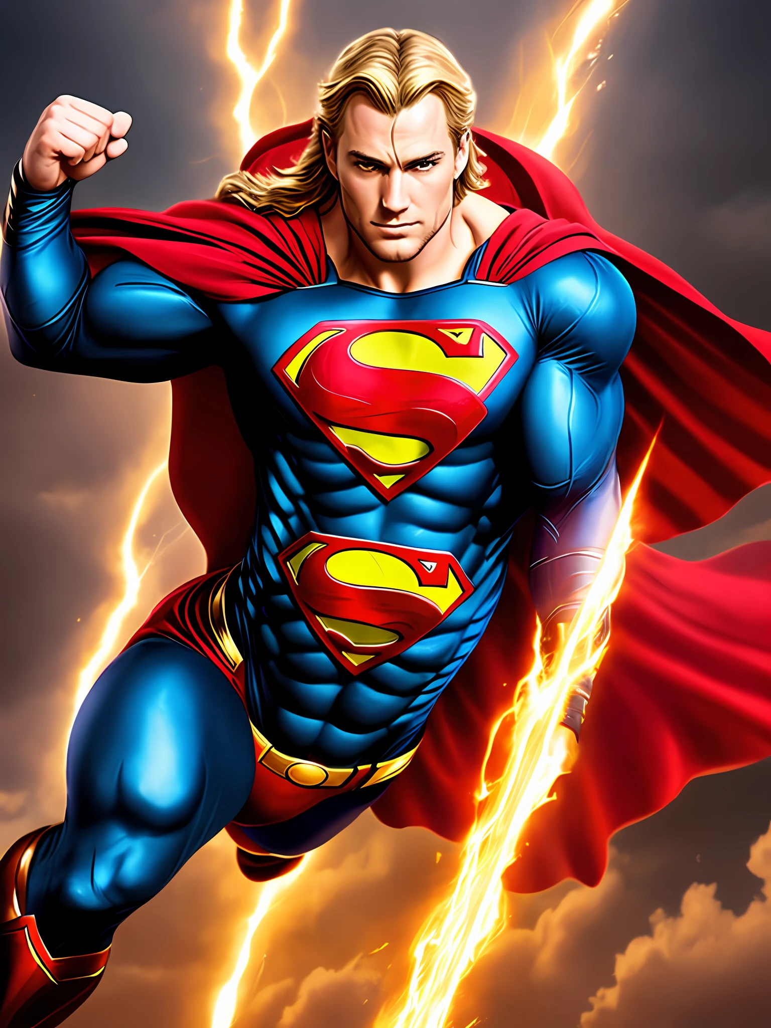 Make the best and realistic fusion of the Superman with Thor in a angelical mode.