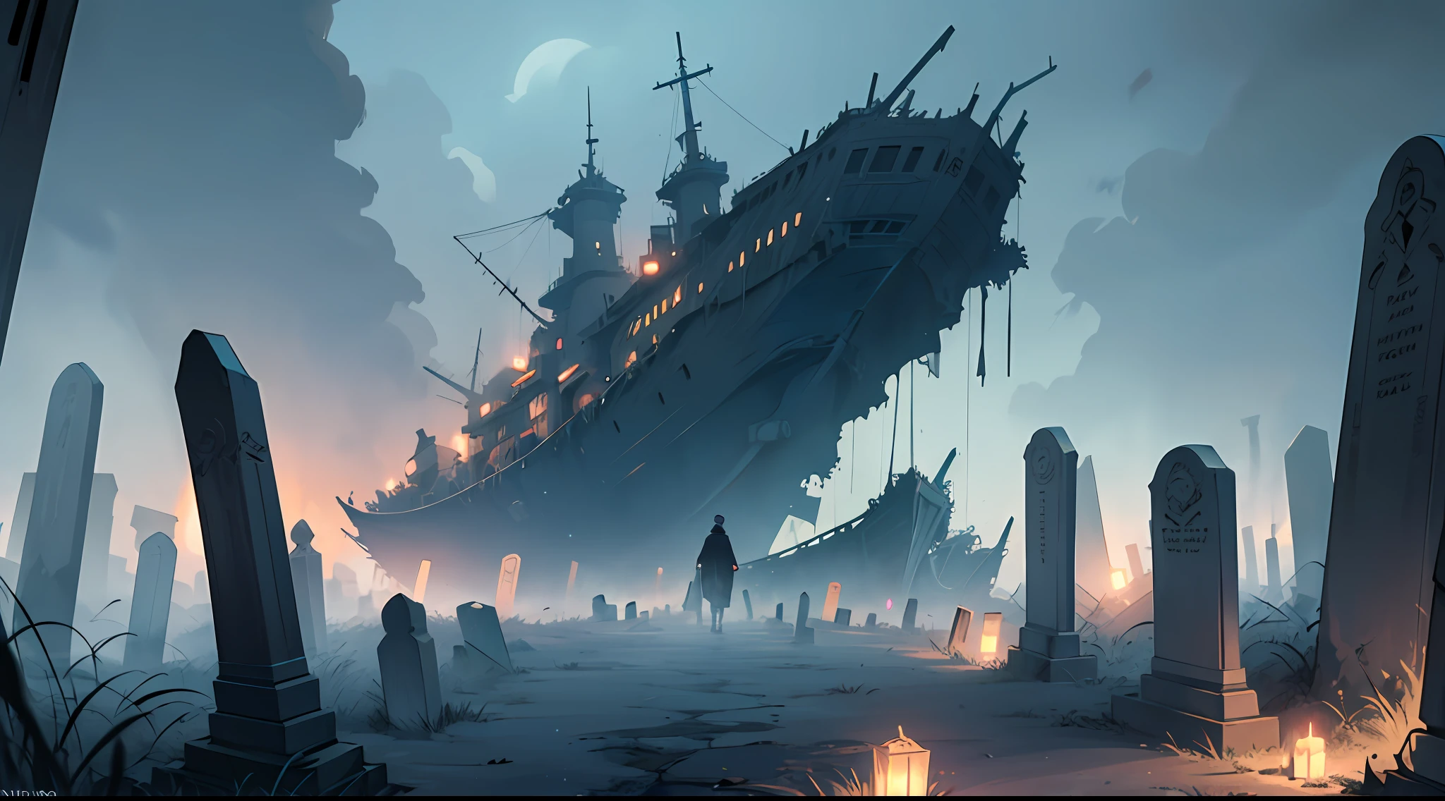 unending sea of desolation,Fog,wrecks, graveyards, night,Atmosphere of terror