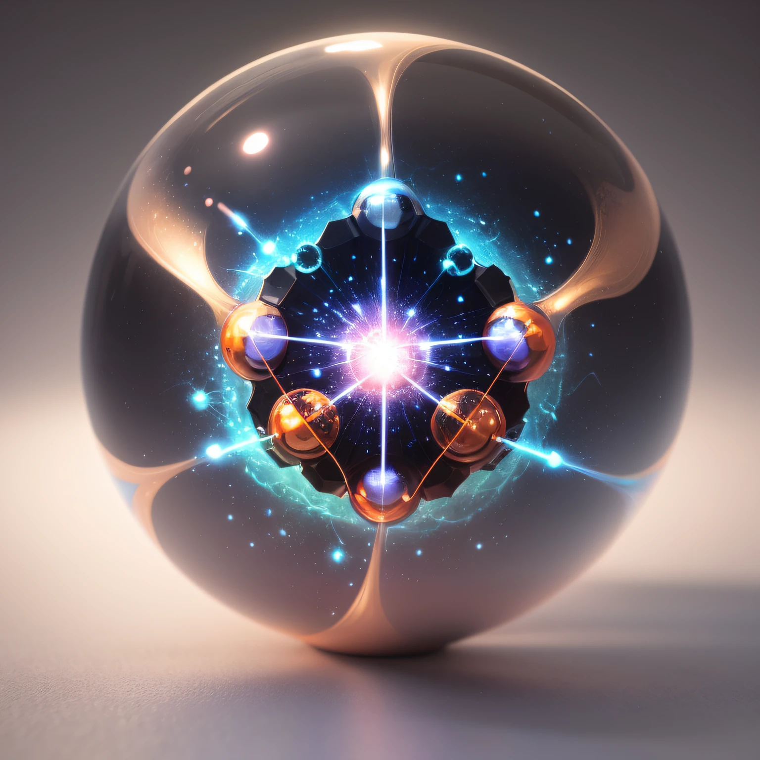 there is a glass ball with a star inside of it, energy spheres, glowing sphere, rendered in redshift, rendered art, rendered in keyshot, glass sphere, quantum particles, glass ball, translucent sphere, dmt imagery. octane render, glossy sphere, holographic krypton ion, rendered in arnold, magical particles, by Aleksander Gierymski