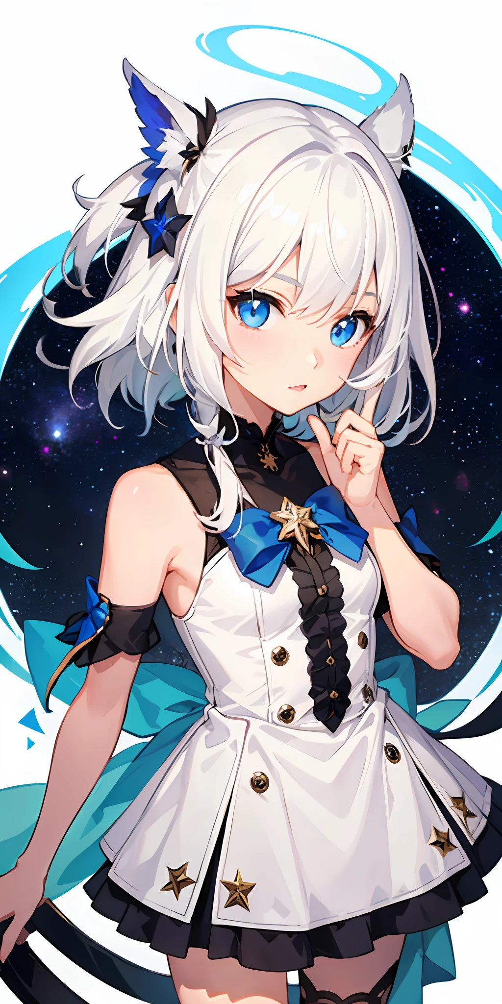 1girl in、White hair、Blue eyes、Galaxy、