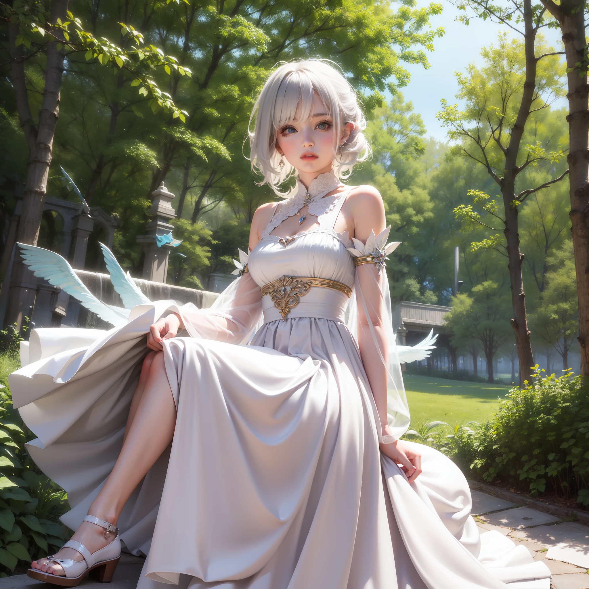 curly bob hairstyle, white hair
