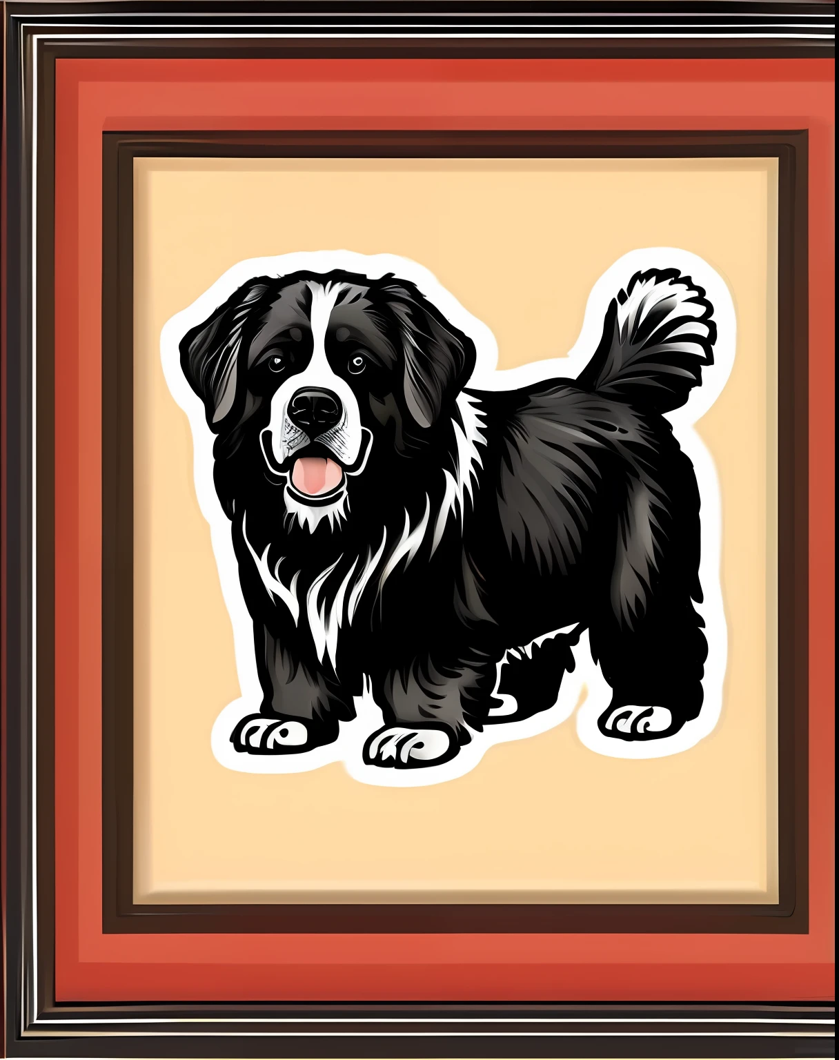 Vector-art of a (Newfoundland: 1.3), loyal, happy, intelligent, lively, devoted, expressive, energetic, playful, quick, strongwilled, good-natured, running on a beach, white background.