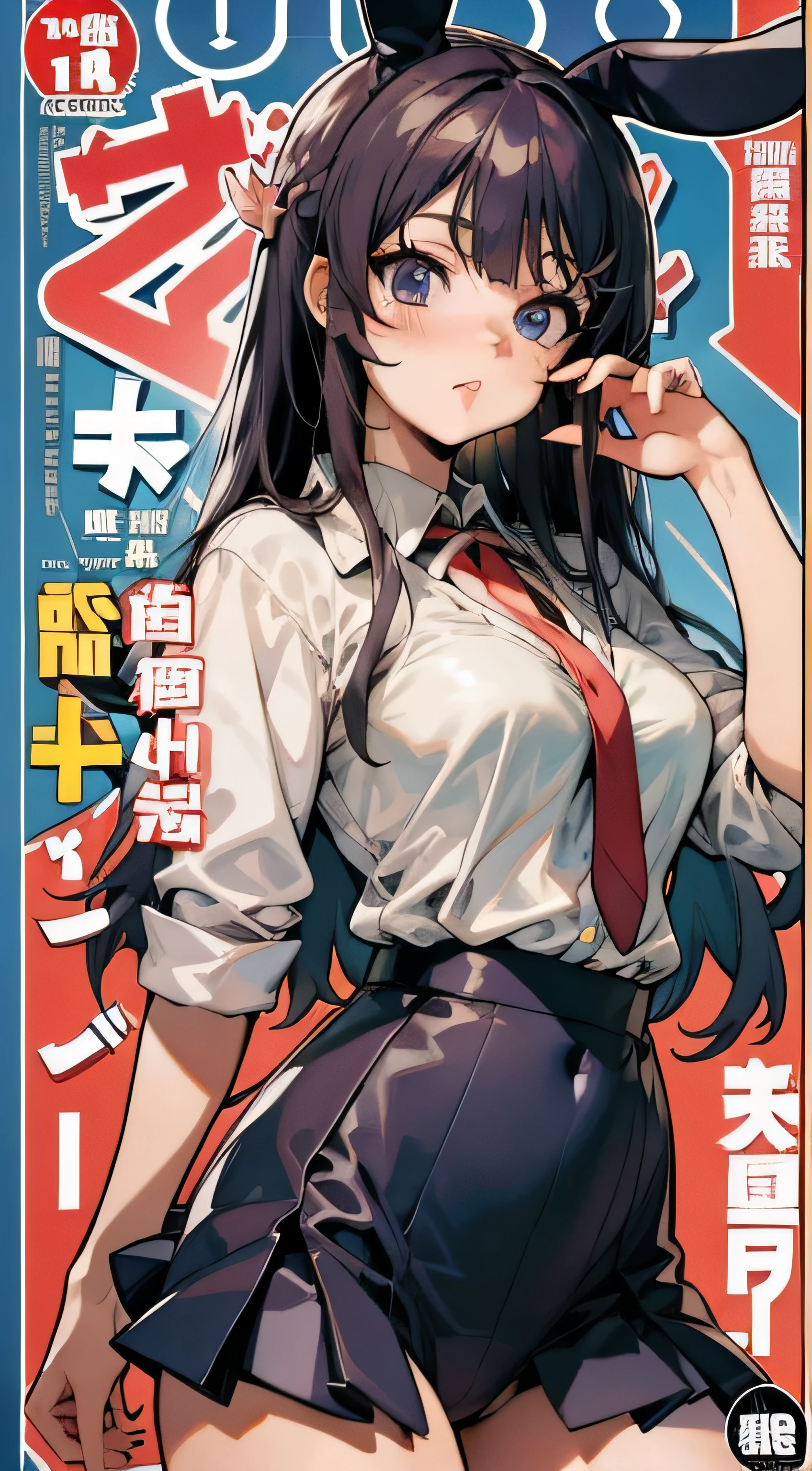 sakurajima mai,bunnygirl,校服，White shirt，conservative，With a touch of life，red necktie，Ocean park，Comic cover style，Comic cover title,8K