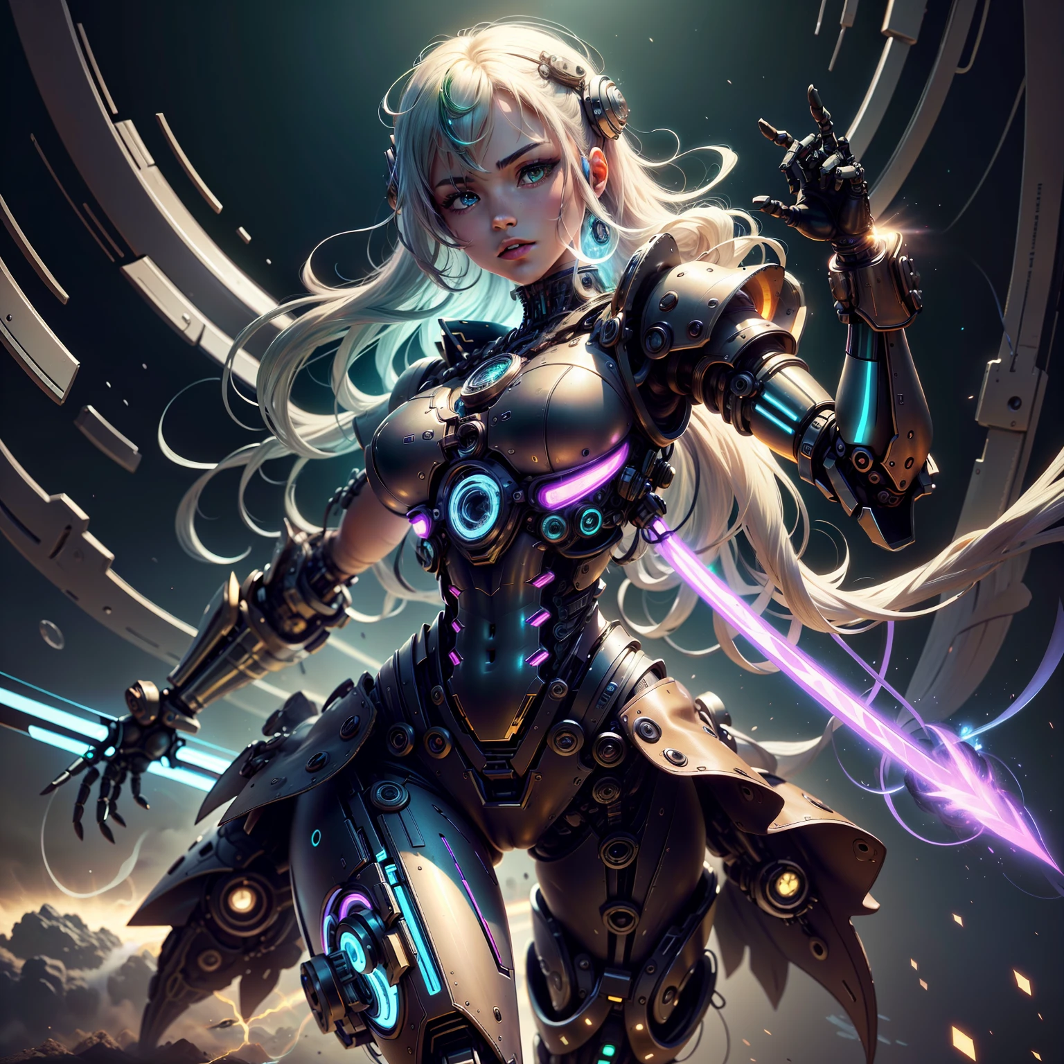 whole body. game anime character. naughty beautiful girl, whole body anime, beautiful african national costume, holding a sword. goggles, very beautiful face. sporty,Realistic large coins,Robot hand with realistic rainbow green diamond, Large iridescent diamond in the middle, high resolution photography,Realistic high-quality, steampunk aztec futuristic robot head,Only the hands of a mechanical robot, shining, high-quality, ISO 200 Shutter Speed 2000, 8K --auto