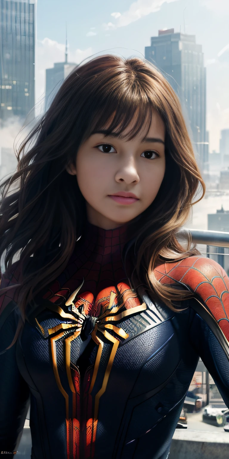 Spider - Man and woman in a city scene with skyscrapers, ( ( Mulher-Aranha ) ), Wojtek FUS, Mulher Aranha, Fanart requintada altamente detalhada, Artgerm extremamente detalhado, medium close - up ( Mcu ), cg arte, por Yang J, Fanart, Artgerm e Atey Ghailan, Artista CG, arte de personagem impressionante