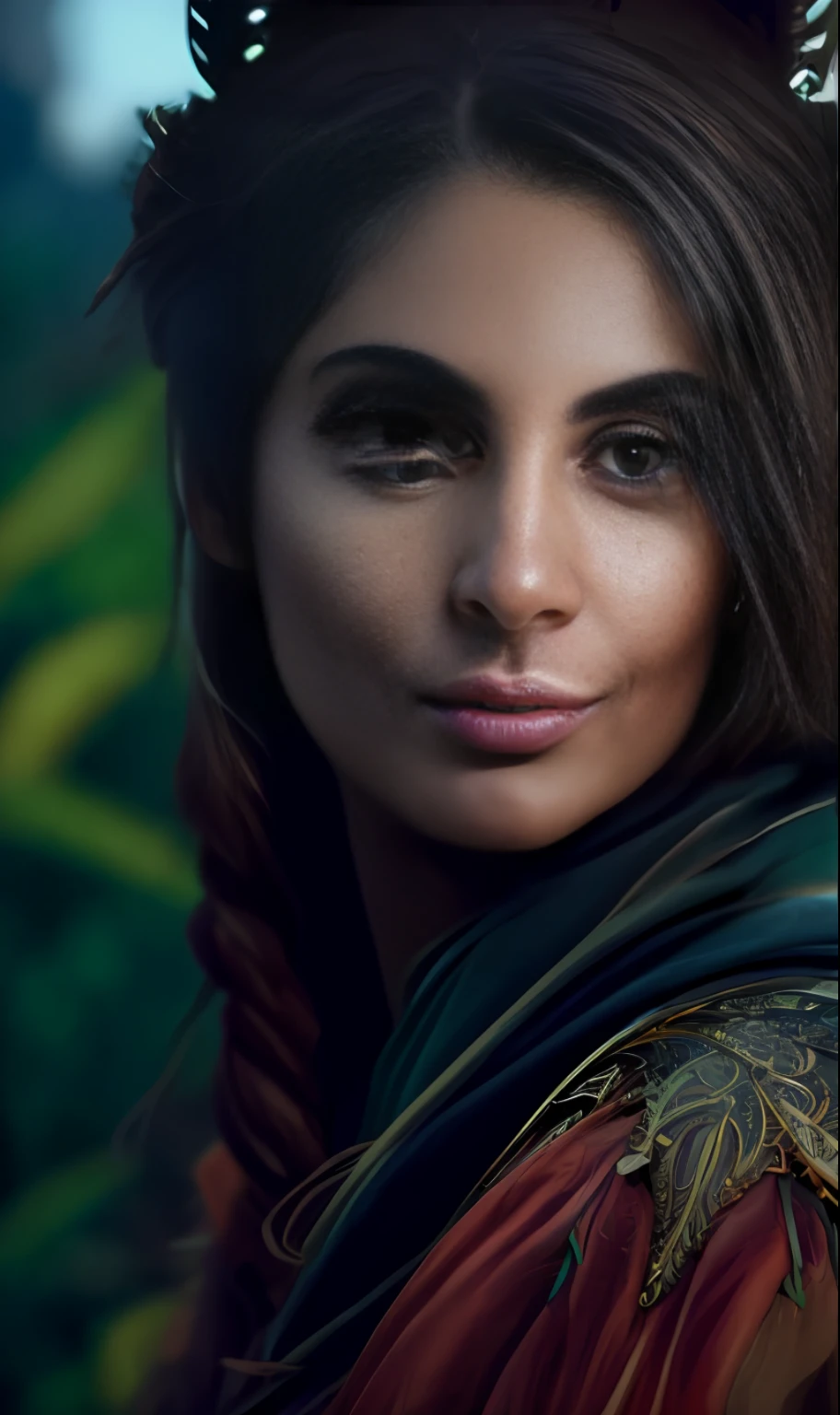 ultra realistic photography, perfectly centered medium upper shot of Aloy from horizon zero dawn, creatures from horizon zero dawn jungle cliffs in the background, looking at viewer, fashion pose, extremely detailed eyes, detailed symmetric realistic face, extremely detailed natural texture, detailed peach fuzz, messy hair, masterpiece, absurdres, award winning photo by lee jeffries, nikon d850 film stock photograph, kodak portra 400 camera f1.6 lens, depth of field, extremely detailed, amazing, fine detail, rich colors, hyper realistic lifelike texture, dramatic lighting, unrealengine, trending on artstation, cinestill 800 tungsten, photo realistic, RAW photo, TanvirTamim, high quality, highres, sharp focus, extremely detailed, cinematic lighting, 8k uhd, high definition, cinematic, neoprene, behance contest winner, featured on unsplash, cgsociety, unreal engine 5, ultra sharp focus
