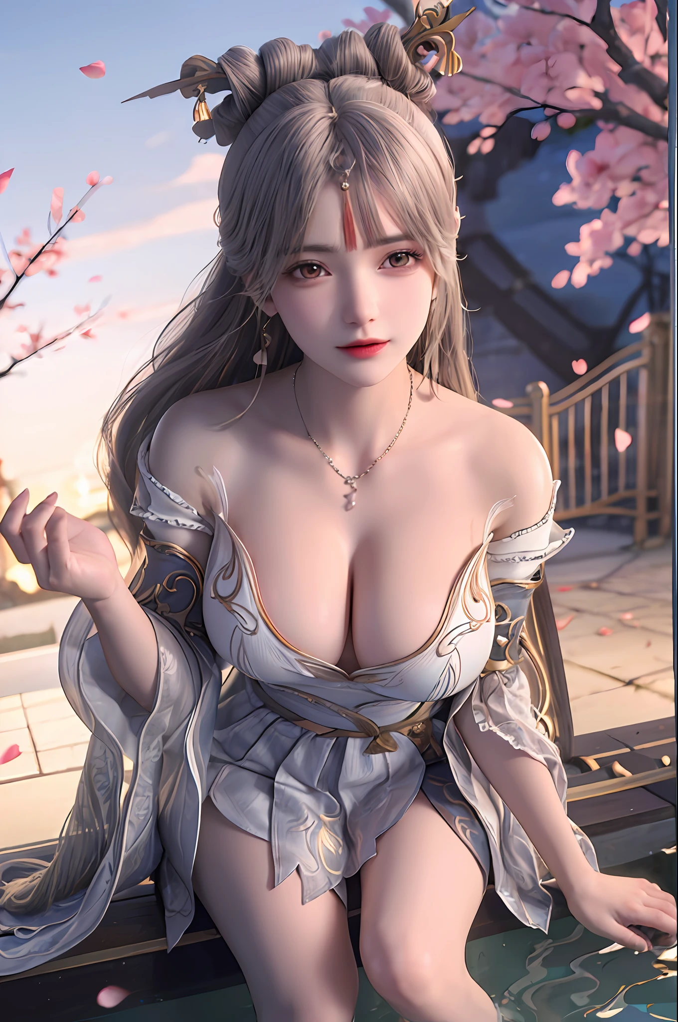 delicated best quality ,masterpiece, illustration, an extremely delicate and beautiful, extremely detailed ,CG ,unity ,8k wallpaper, Amazing, finely detail, masterpiece,best quality,official art,extremely detailed CG unity 8k wallpaper,absurdres, incredibly absurdres, huge filesize , ultra-detailed, highres, extremely detailed,beautiful detailed girl, extremely detailed eyes and face, beautiful detailed eyes,light on face,1girl, (ningguang\genshin impact), (Super realistic), (((White hair))), Long hair, (red eyes), ((jewelry)), (((describe the arm in detail))), (((Super boobs))), ((Big ass)), ((thighs)), big Long legs, ((stockings)), ((Plump body)), (Big breasts), ((Plump boobs)),, (detailed description of hair), (ruby necklace), (gem earrings),
(Bare shoulder), ((collarbone)), ((offshoulder)), (Shiny skin), (detailed description of face), (detailed description of body), (white and translucent skin), peerless beauty, (extreme beauty), (red lips), (shy ), ( smile), ((cherry blossom)), (falling petal), ((bathrobe)), ((long sleeves)), ((wide sleeves)), thin silk, penetration, (Japanese hot spring), ((facing the viewer)), ((facing)), , ((any pose)), (((soaked))), ((sit and soak in the water)), ((There is a lot of water on the body))