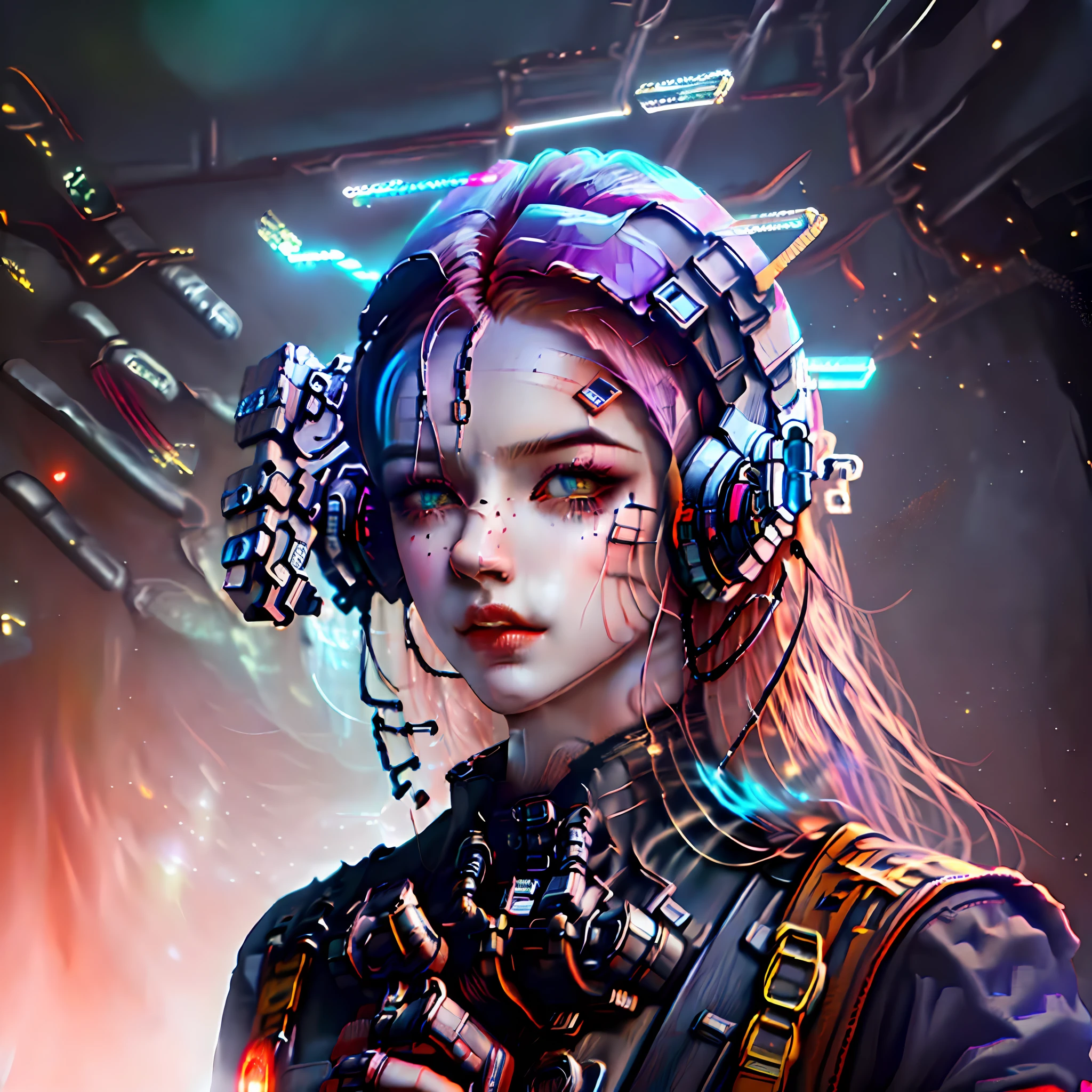 There was a man wearing headphones holding a camera, portrait of a cyberpunk man, steampunk male portrait, Unreal 5. RPG portrait, Epic portrait illustration, fantasy concept art portrait, fantasy male portrait, cyberpunk portrait, male with halo, digital fantasy portrait, portrait of a cyberpunk cyborg, cgsociety portrait, Cyberpunk dude, wlop and andrei riabovitchev