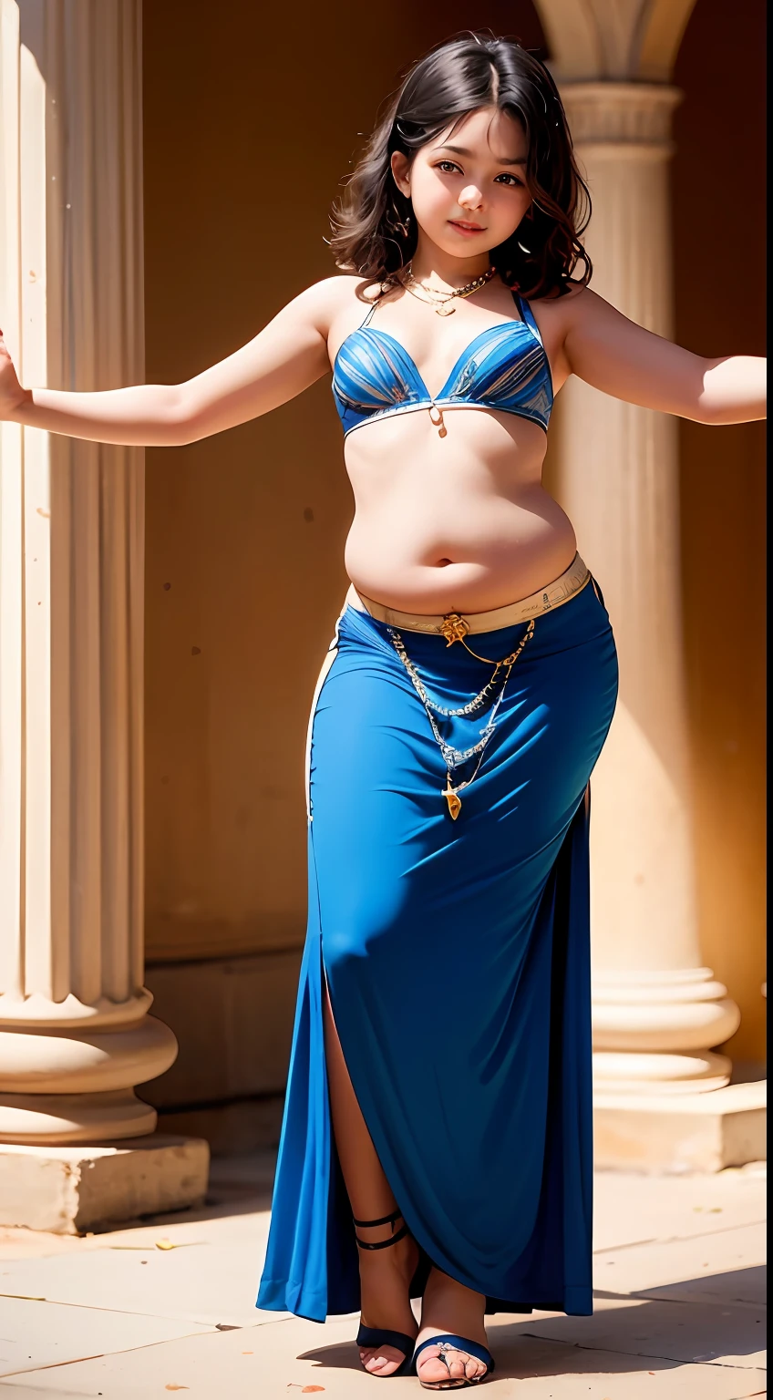 perfect face () in perfect body exposed midriff highleg loli flat c curvy indian armpits (bellydancer:1.1) 8k chubby high res knees ankles , royal skimpy underwear, cleavage (oily skin:1.4) depth of field (chubby:1.2) bokeh, small breast (best quality), (masterpiece) (high heels) (full body shot:1.7) (outdoors:1.5)