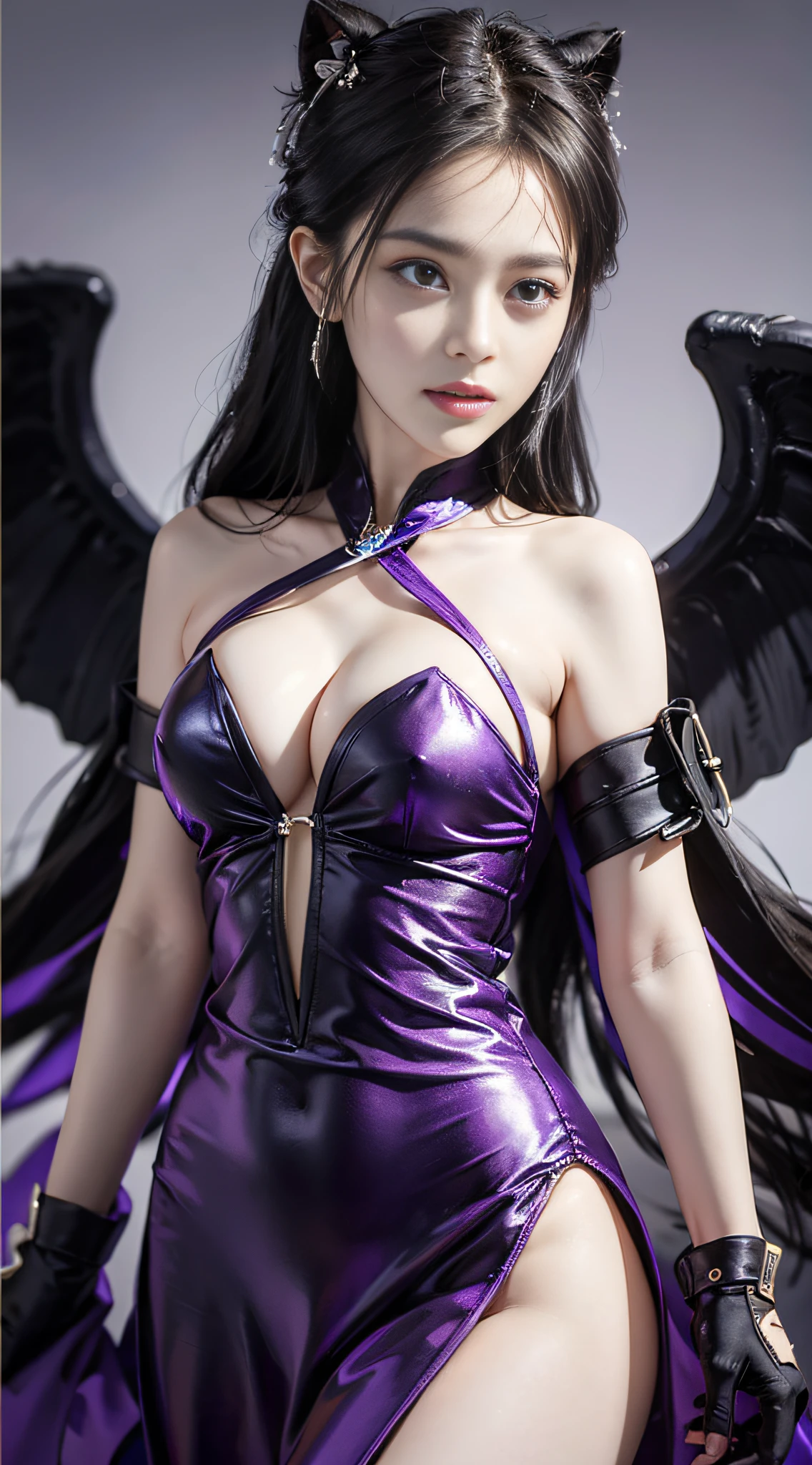 Realistis,tmasterpiece,Best quality at best,Dark theme,best qualtiy,超高分辨率,(Realiy感),(Detailed eyes:1.4),(Realiy,Realiy感:1.4),Perfect lighting,ssmile,(nighttime scene),、standing on your feet、(full bodyesbian)、1girll,Kai'Sa,Deep purple hair,Purple eye,Mechanical costumes,Serious expressions,intense glare,looking at viewert,(dynamicposes),Void background,Wings of the Void,arma,the Extremely Detailed CG Unity 8K Wallpapers,32K,Focus Clear,