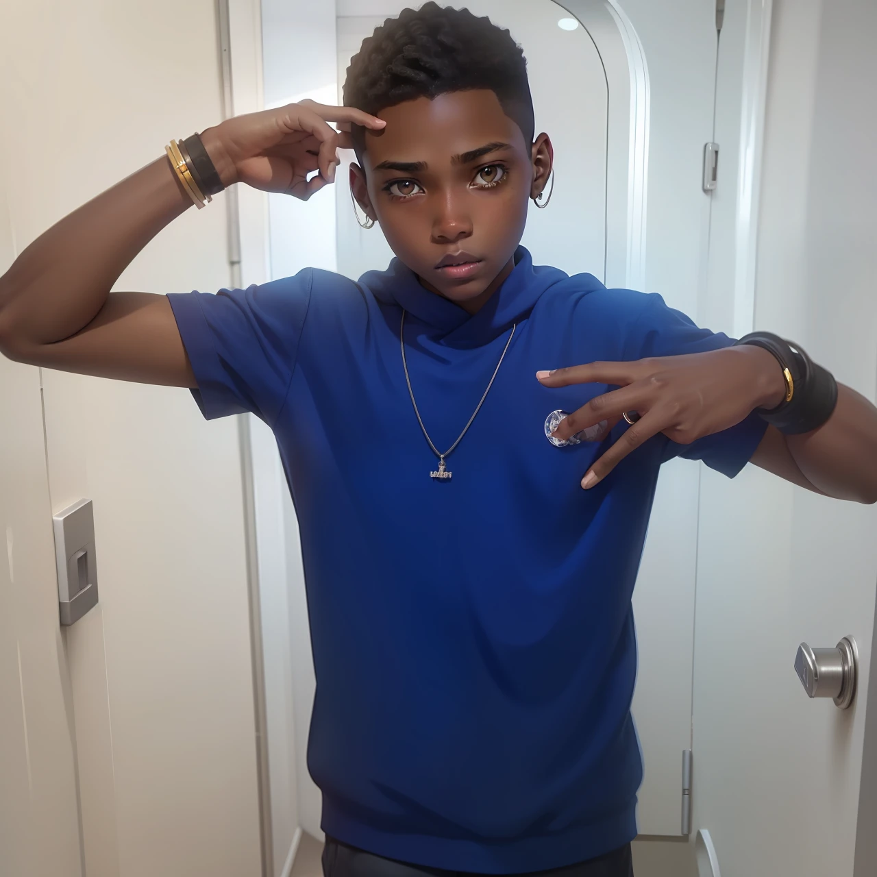 15-year-old teenager, brown skin color. --auto