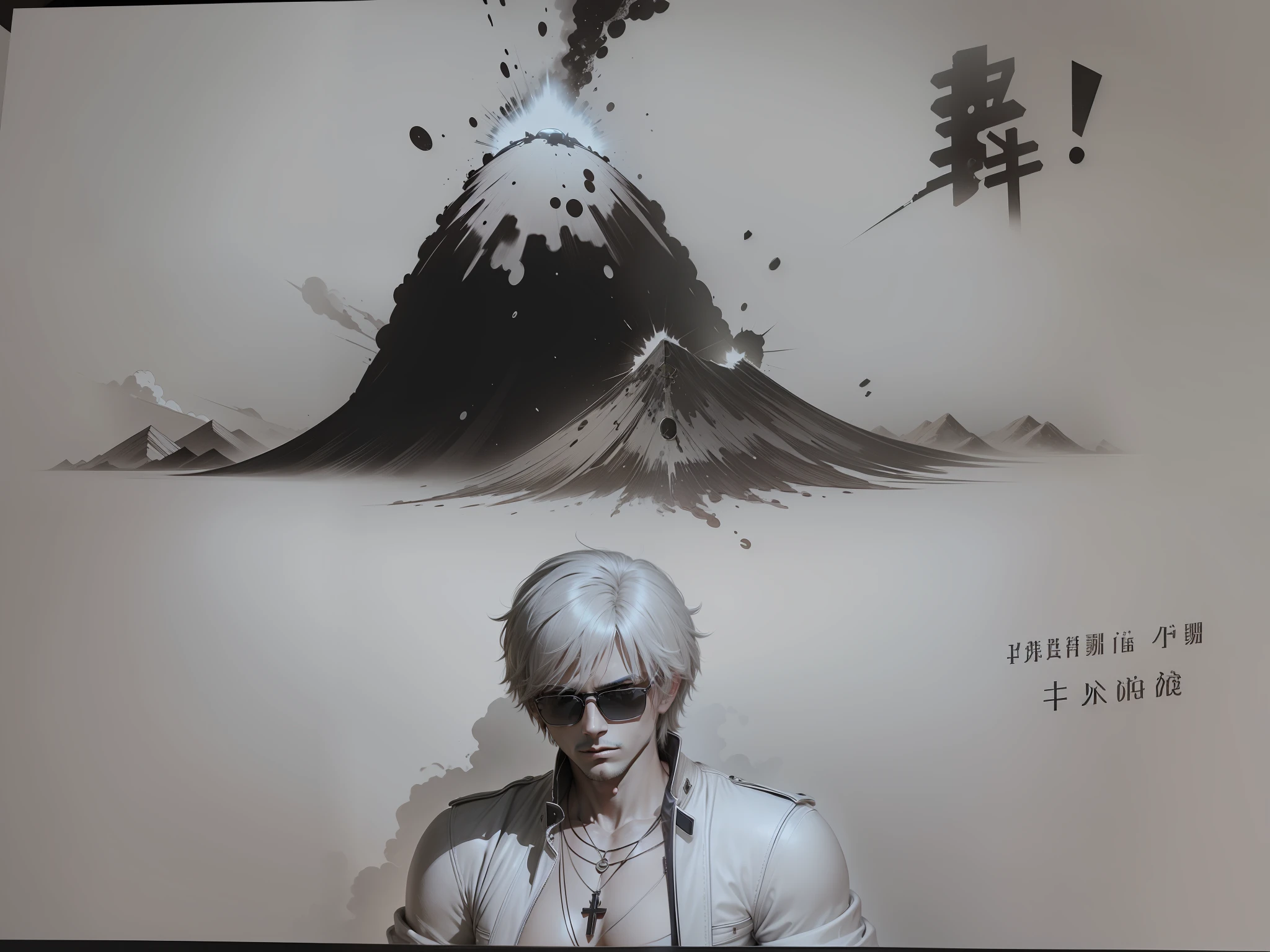 Reduce the proportion of your sunglasses;The dress was only a black leather coat,Exposing the pectoral muscles;The necklace is a cross pendant;Enhance the impact of the explosion scene; --auto