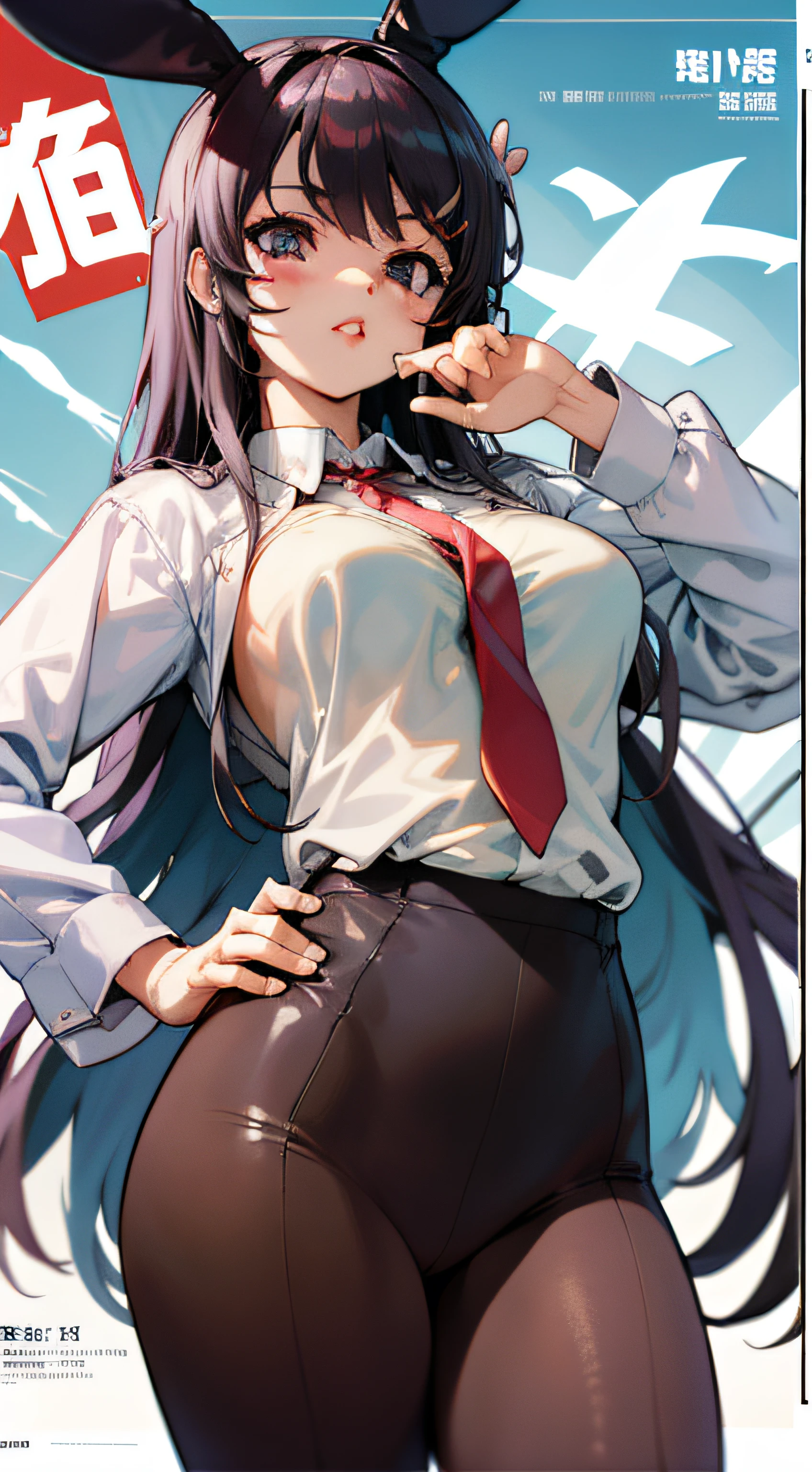 sakurajima mai,bunnygirl,校服，White shirt，Conservative，With a hint of life，red necktie，Ocean park，Comic cover style，Comic cover title,8K