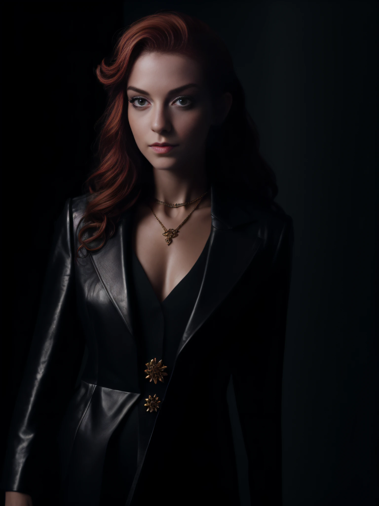 (uma menina de 29 anos, (ruiva:1.1)), bonito, (olhos perfeitos:1.1), olhando para mim, penteado bob, camisa Corsage, correias Corsages, leather trousers, joias por mecanismos steampunk, feitas de cobre, brass, engrenagens, correntes, lentes onvex, intrincadas, hdr, detalhes intrincados, detalhados, Film