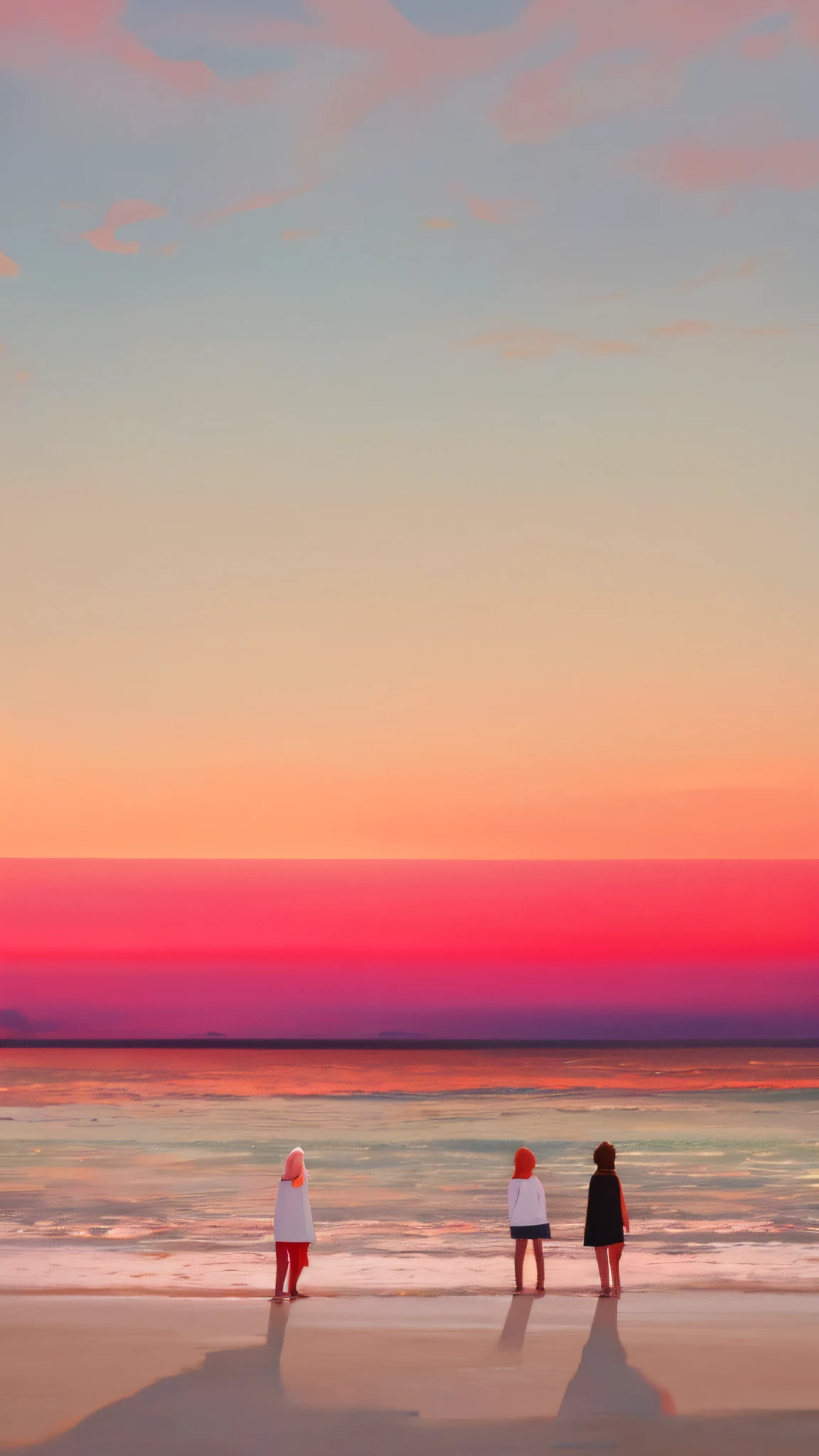 There are people on the beach watching the sunset, sunset red and orange, sunrise colors, sunsetting color, Sunset colors, redpink sunset, dawn setting, the colours of the sunset, pastel orange sunset, colours of the sunset, Colorful sunset!!, orange and red sky, the sunset, Early morning sunrise, nice sunset, looking partly to the left
