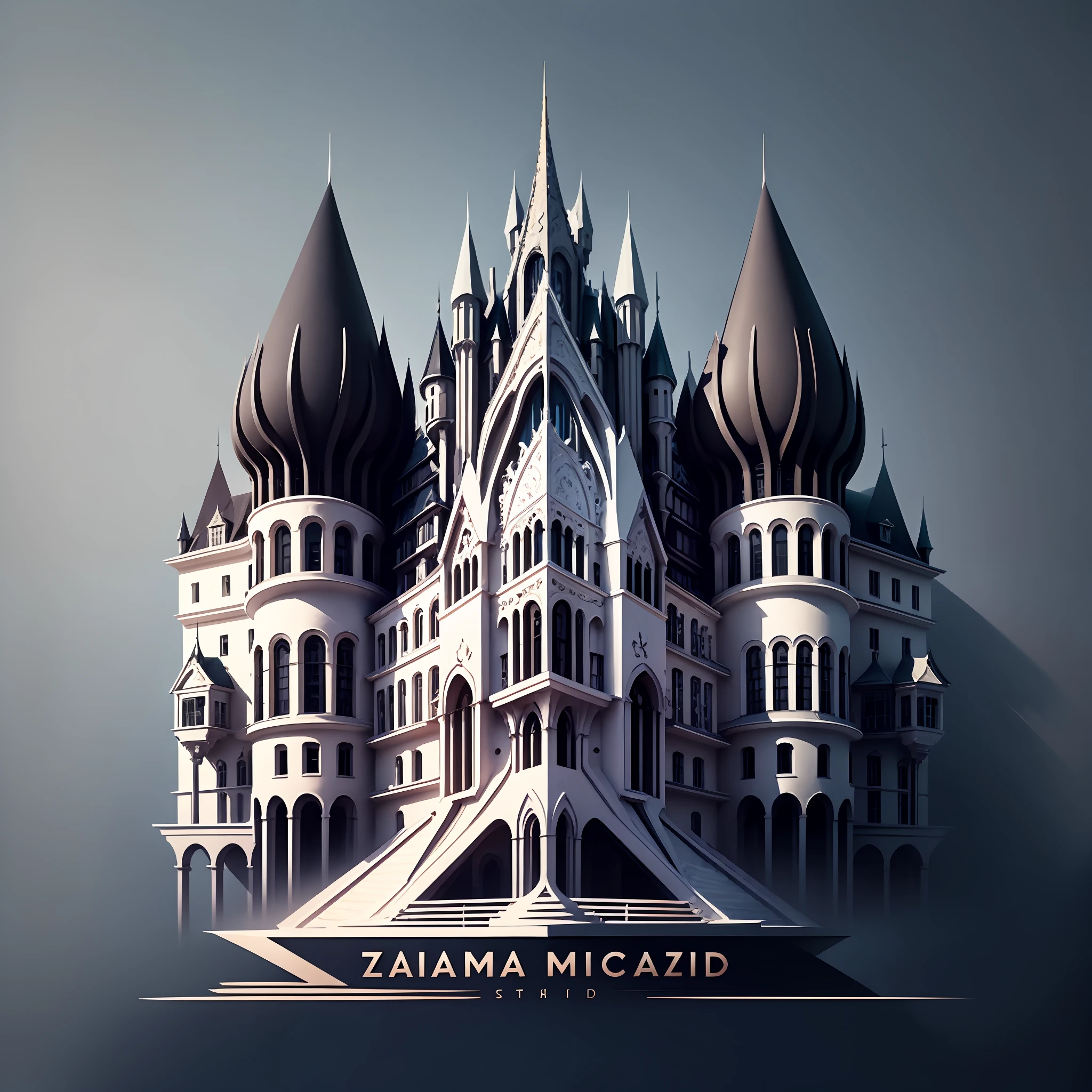 A logo，German castles，manor，magnifica，shock，Unique architectural feel，Famous design Zaha Hadid style