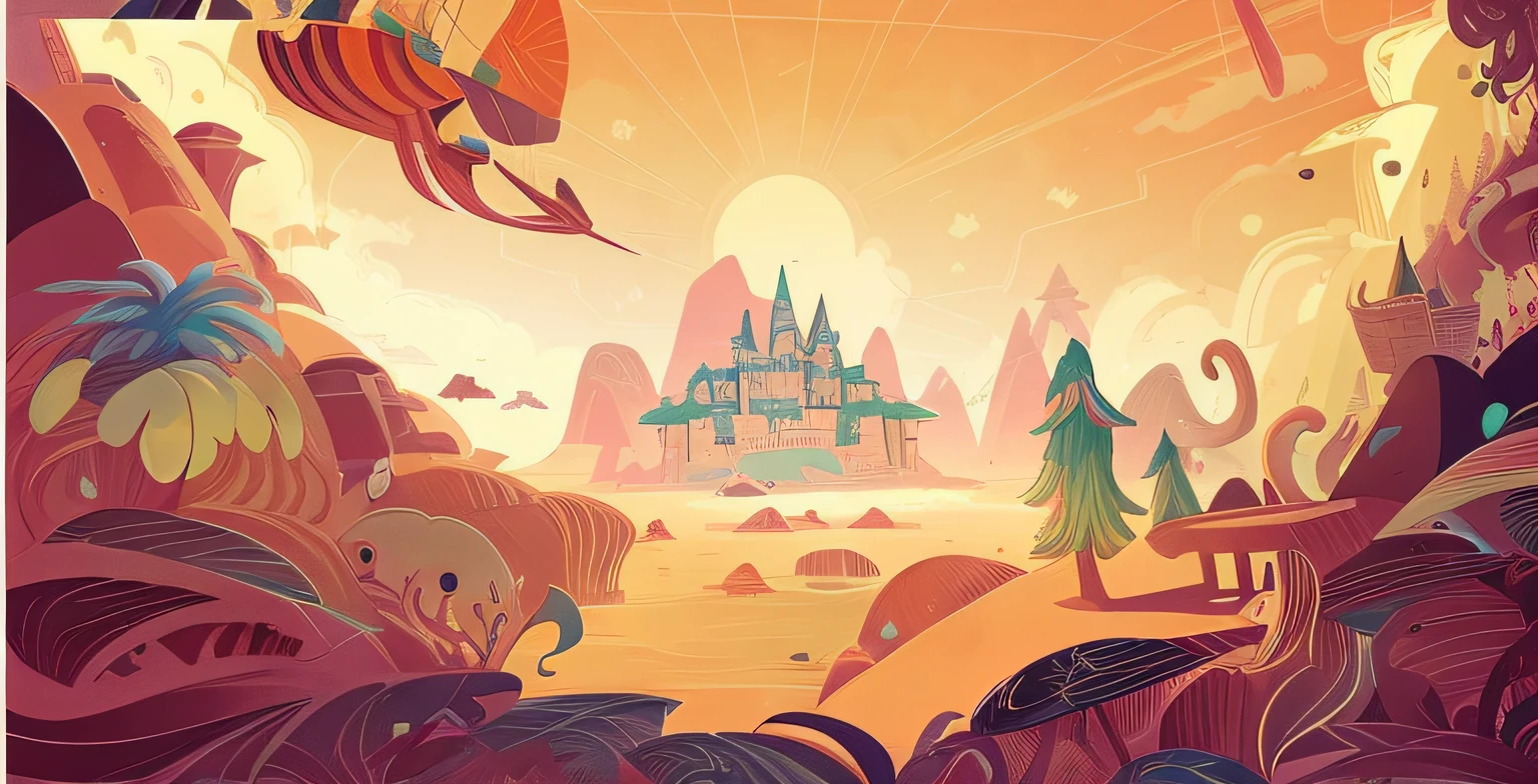 Cartoon picture close-up of island in the ocean, There is a castle on the island,jen bartel, A beautiful artwork illustration, colorful concept art, background artwork, victo ngai. illusory engine, james gilleard artwork, Chinese fantasy, brittney lee, kilian eng vibrant colours, Rosla global lighting, magical fantasy 2 d concept art, very coherent stylized artwork