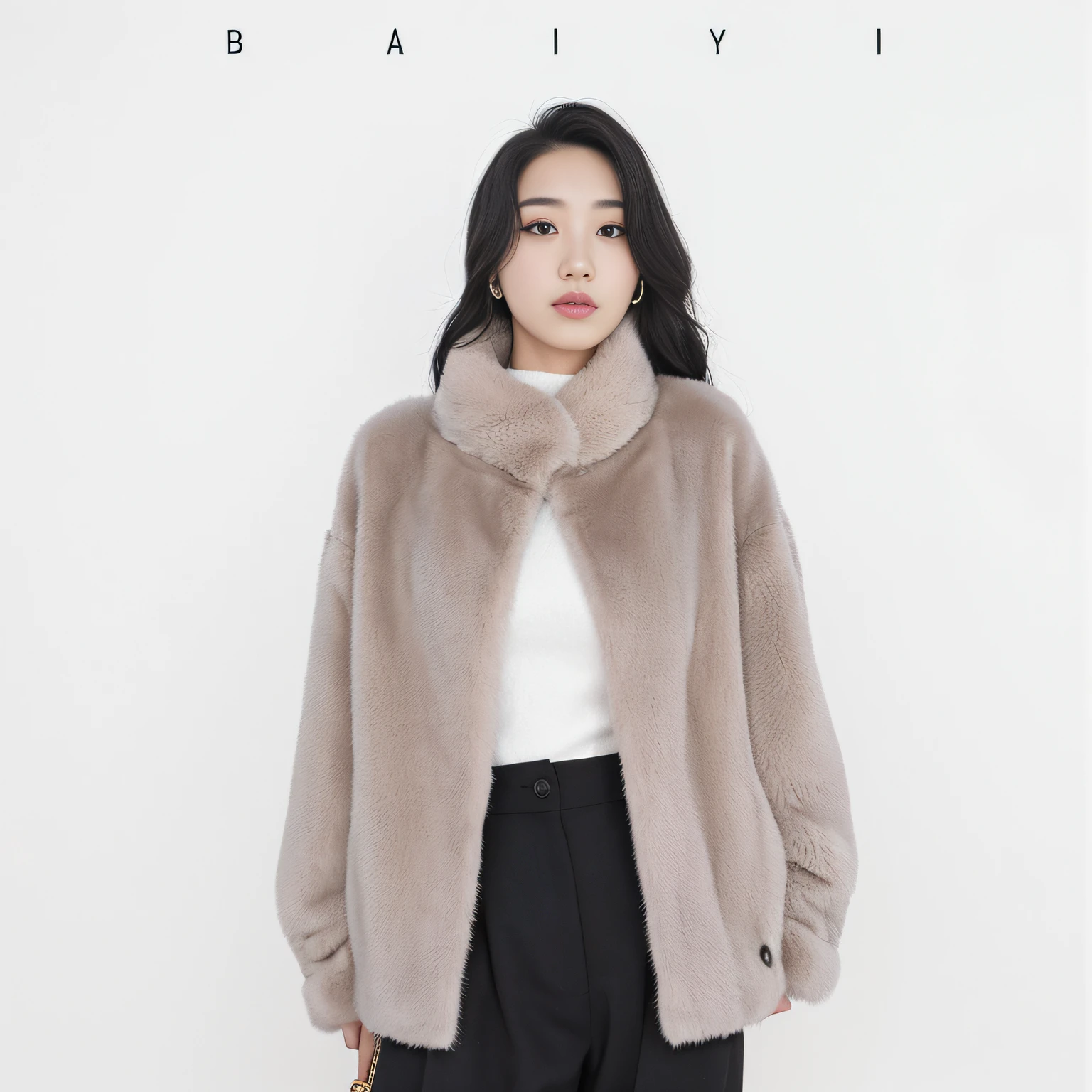 Alafi woman posing for a photo in a fur coat, 2 0 2 0 fashion, reluvy5213, bae suzy, Short jacket, shaxi, Fur jacket, Leather fur jacket, Boyish, synthetic fur, light grey fur, furred, pelt coats, ji-min, Short coat, korean women's fashion model, Jacket