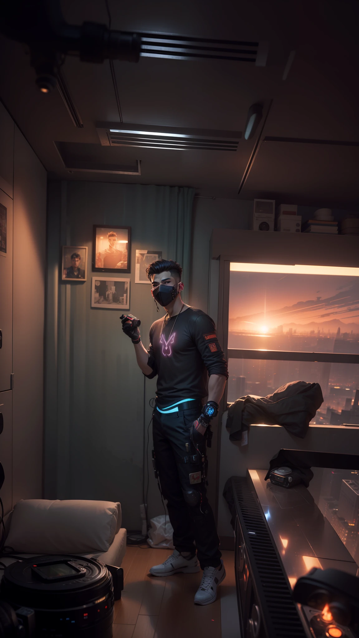 Change background cyberpunk handsome boy, dslr, soft liting, round chakra, realistic face,