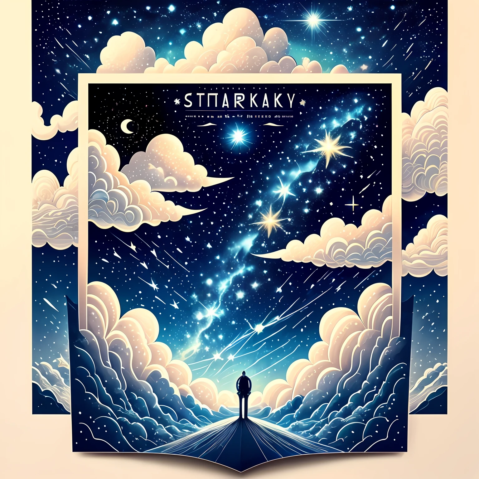 Starry Sky Creative Poster,blue tint,There are starships,galaxias,clouds,planet earth,Wind power,rich details,Extremely strong perspective depth of view --auto