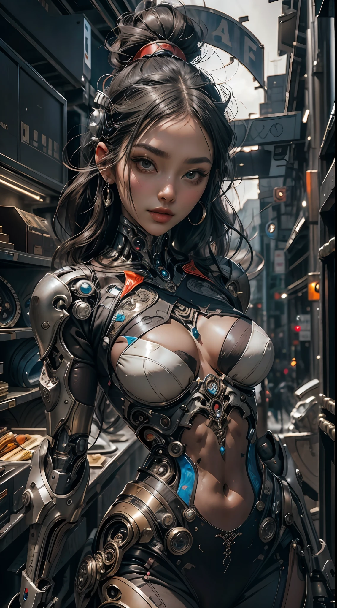 A beautiful woman in cybernetic suit