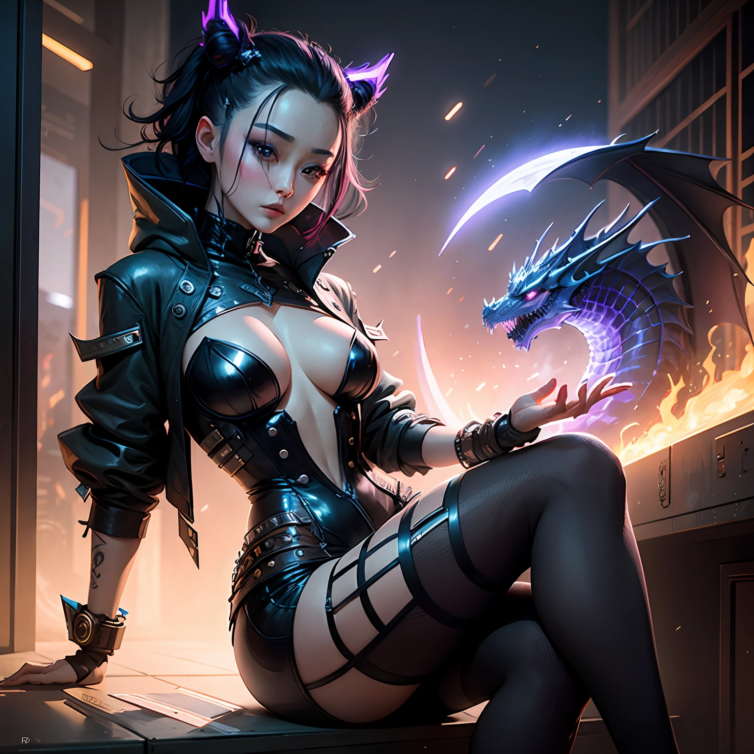 fanbingbing,cyber punk perssonage,lady,The dragon is in the sky --auto
