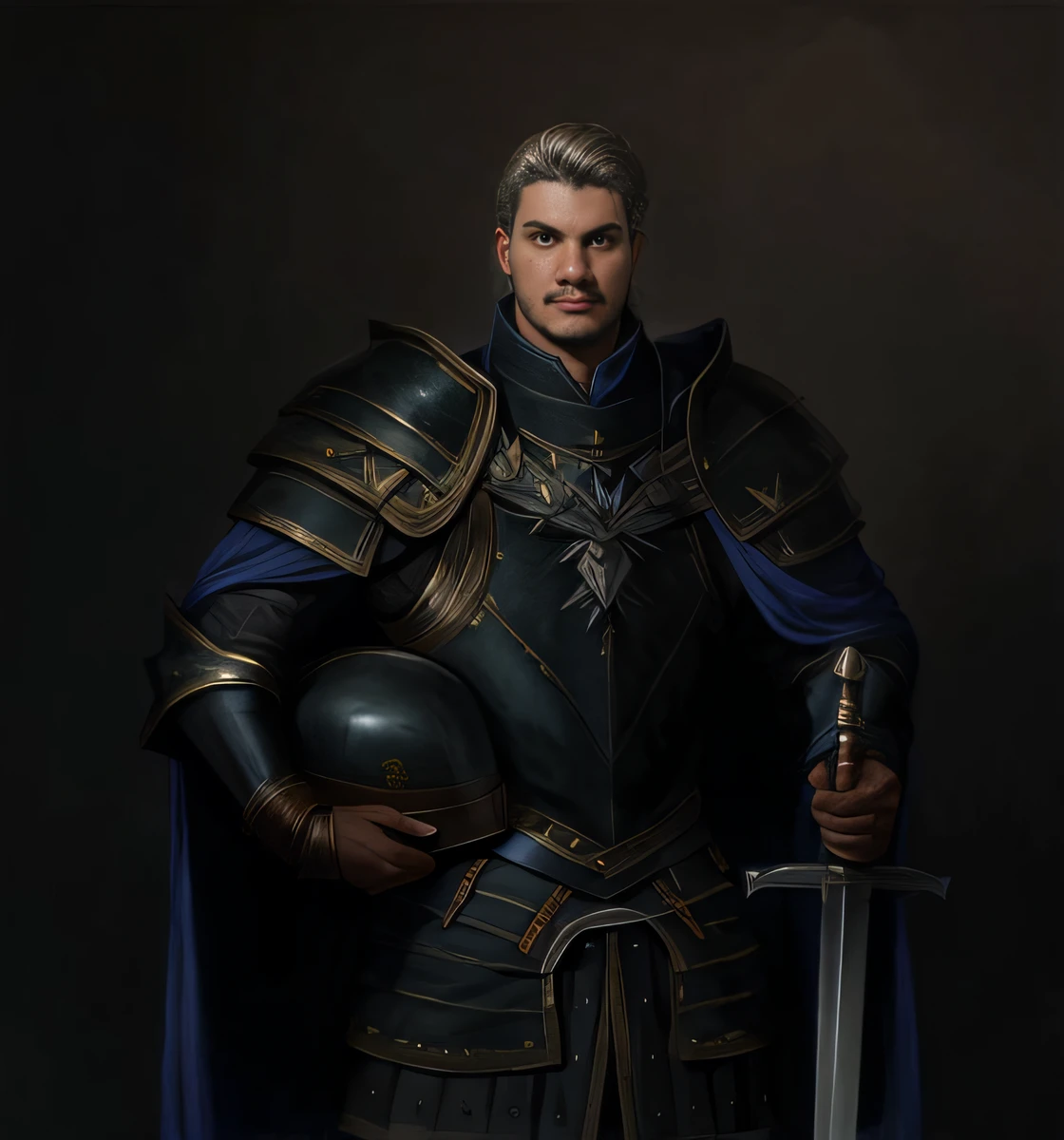 um close up de um homem de armadura segurando uma espada, Retrato de um cavaleiro, Retrato do cavaleiro, RPG retrato arte conceitual, retrato do personagem da fantasia, retrato de arte conceito de fantasia, Arte conceitual de The Witcher, full portrait of magical knight, um paladino masculino humano, picture of a male cleric, retrato do characture da fantasia, retrato da arte do conceito do personagem, epic exquisite character art