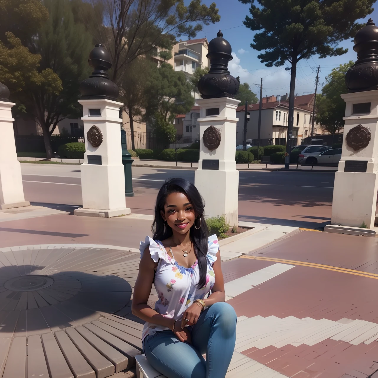 33-year-old woman, brown skin color, with a smile. --auto